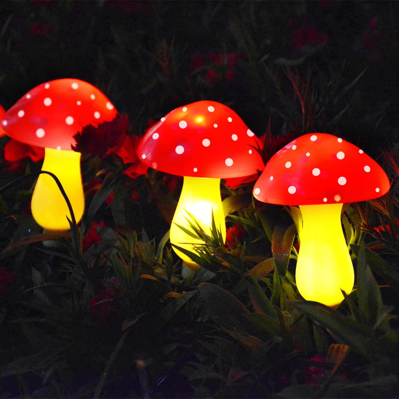 New Upgraded Waterproof Solar Mushroom Lights Outdoor Decor, 8 Modes for Garden Pathway Landscape Yard Easter Pathway Halloween Xmas Decorations, Set of 6 Red