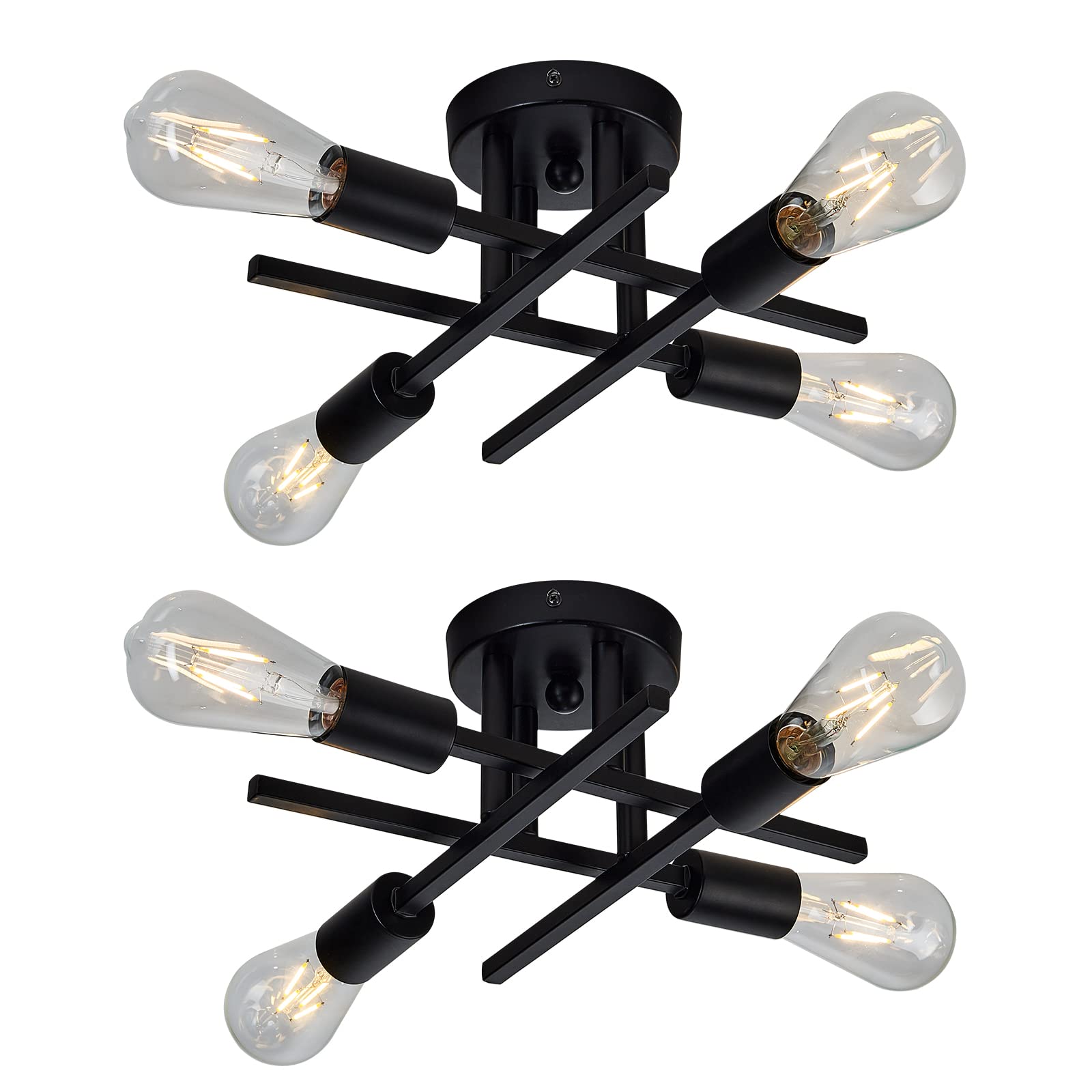 4-Light Semi Flush Mount Ceiling Light Fixture 2 Pack Ceiling Light Matte Black with E26 Base Modern Ceiling Light for Porch Bedroom Hallway Kitchen Farmhouse