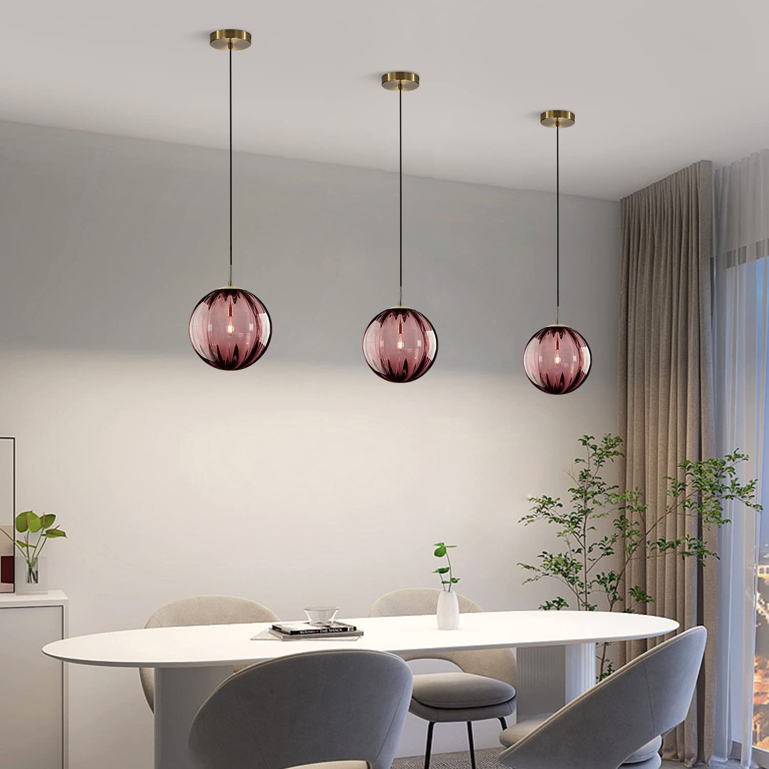 KCO Lighting Modern Gold 3 Light Hanging Pendant Light Large Smoke Glass Globe Cluster Chandelier Brush Brass Kitchen Island Light Fixture Nordic Multi Light Pendant Lighting