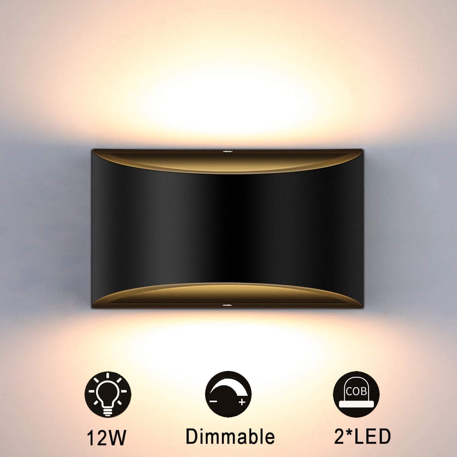 Modern LED Wall Sconce Indoor Up Down Wall Lamp Dimmable Wall Lights 12W Hallway Wall Lighting for Living Room Bedroom Stair, Warm White