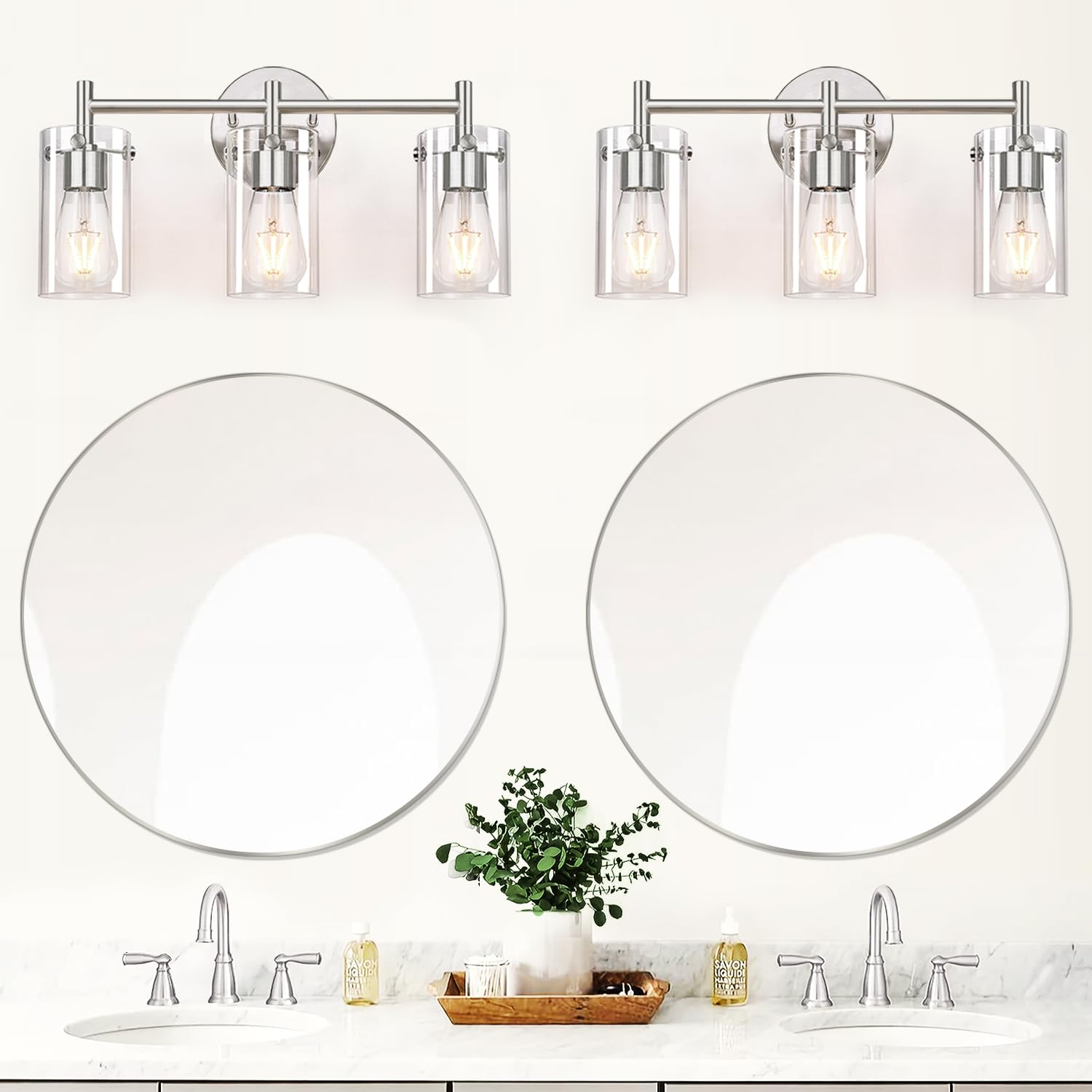 Bathroom Light Fixtures 2023 Upgrade, 3-Light Matte Black Bathroom Vanity Light, Black Bathroom Lights Over Mirror with Clear Glass Shade, Bathroom Wall Sconces for Mirror Bedroom Living Room Hallway