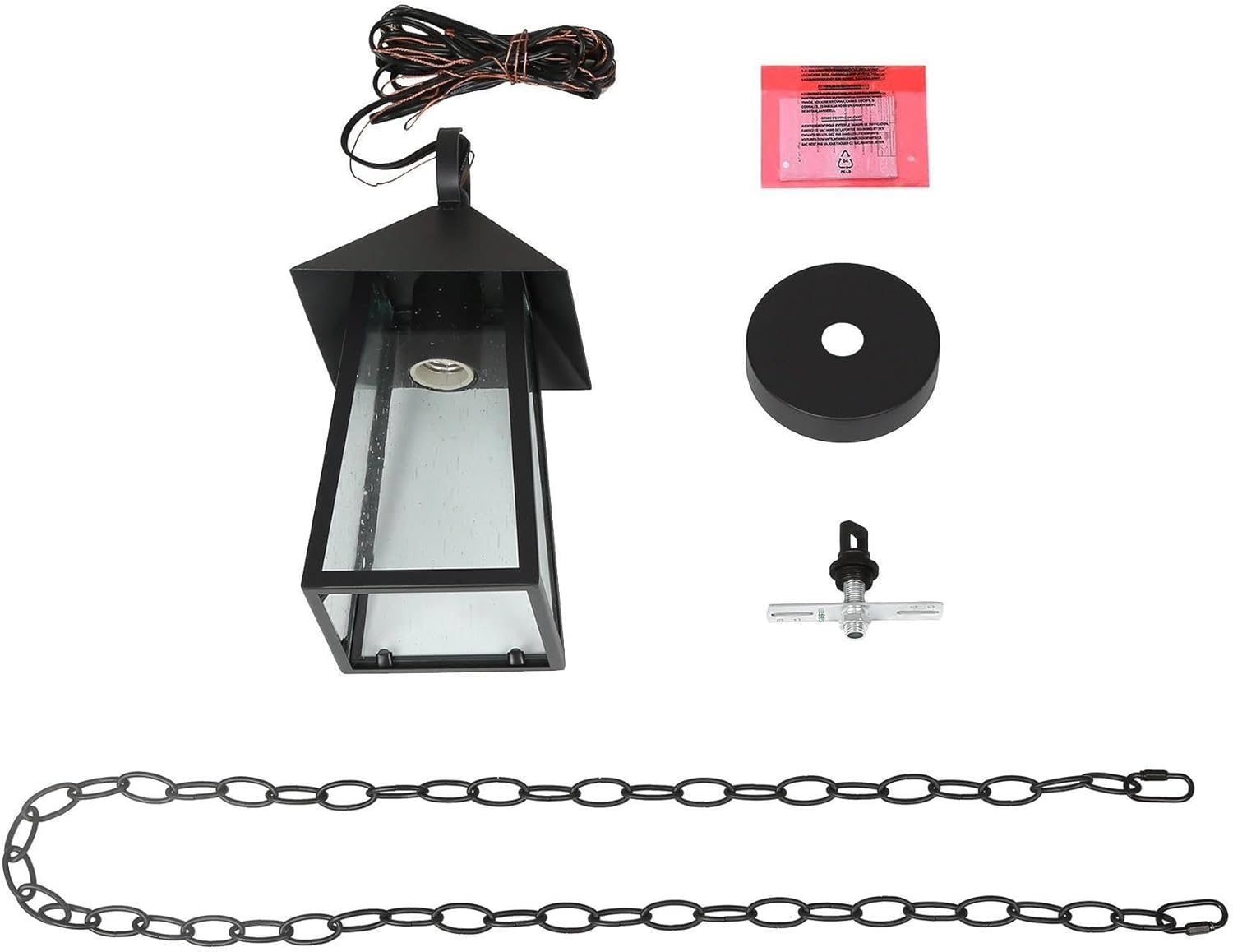 Outdoor Pendant Light for Porch, Black Outdoor Pendant Hanging Light with Seeded Glass Waterproof Exterior Light Fixture for House, Patio, Yard