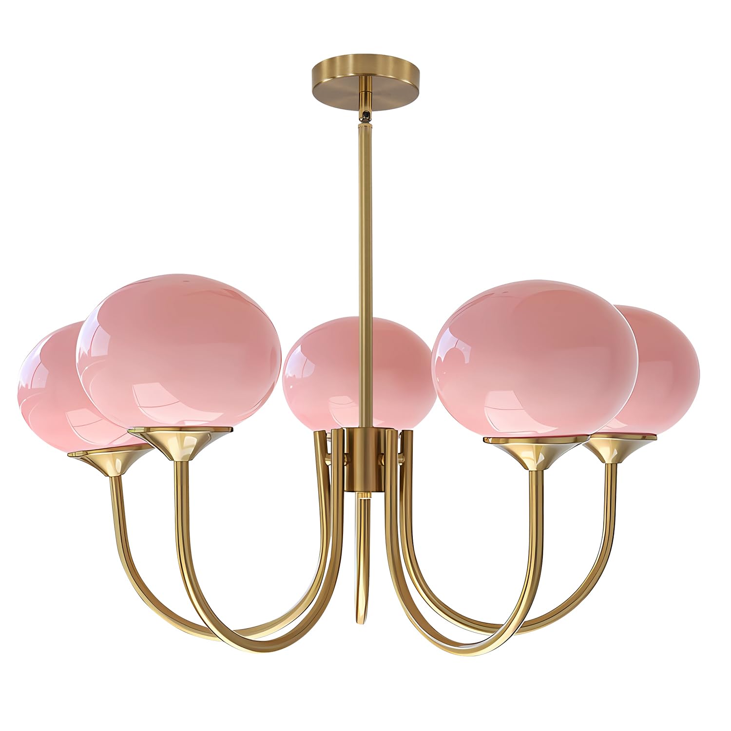 5-Light Modern Globe Sputnik Chandelier Mid Century Large Glass Gold Sputnik Pendant Lights Kitchen Island Vintage Milk Glass Dining Room Chandelier Brushed Brass Hanging Light Fixture