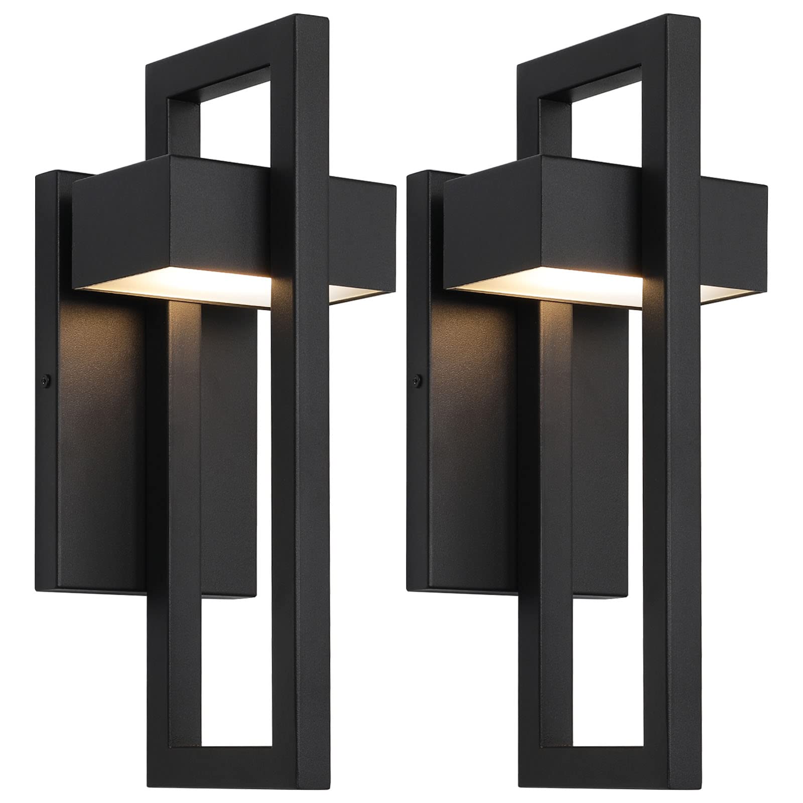 Outdoor Wall Lights Modern Exterior Lighting Fixtures, 3000K LED Integrated Outdoor Wall Sconce for Porch 2 Packs, Matte Black Outside Wall Mount Lights for Front Door House Garage Indoor