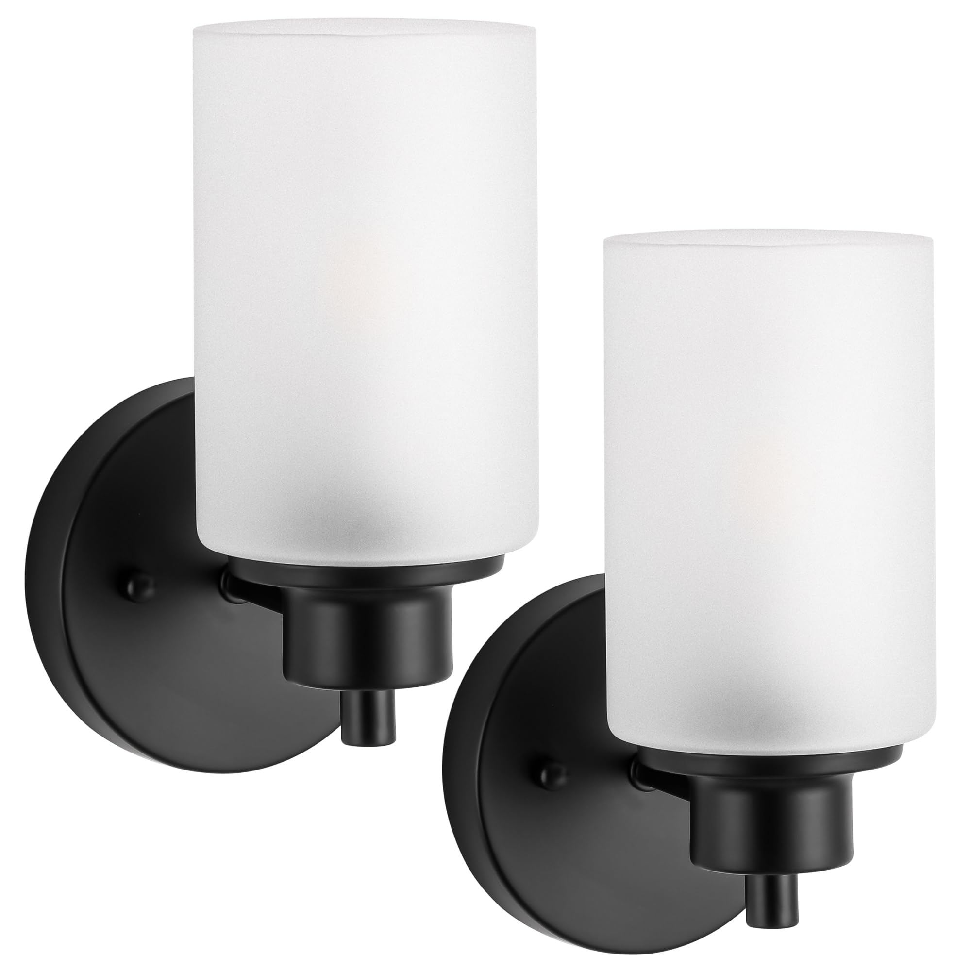 2-Pack Farmhouse Wall Sconces Light, Indoor Black Bath Vanity Light Fixtures with White Frosted Glass Shade, Modern Bathroom Wall Mounted Lighting Vintage E26 Base Lamp for Bedroom, Porch, Kitchen