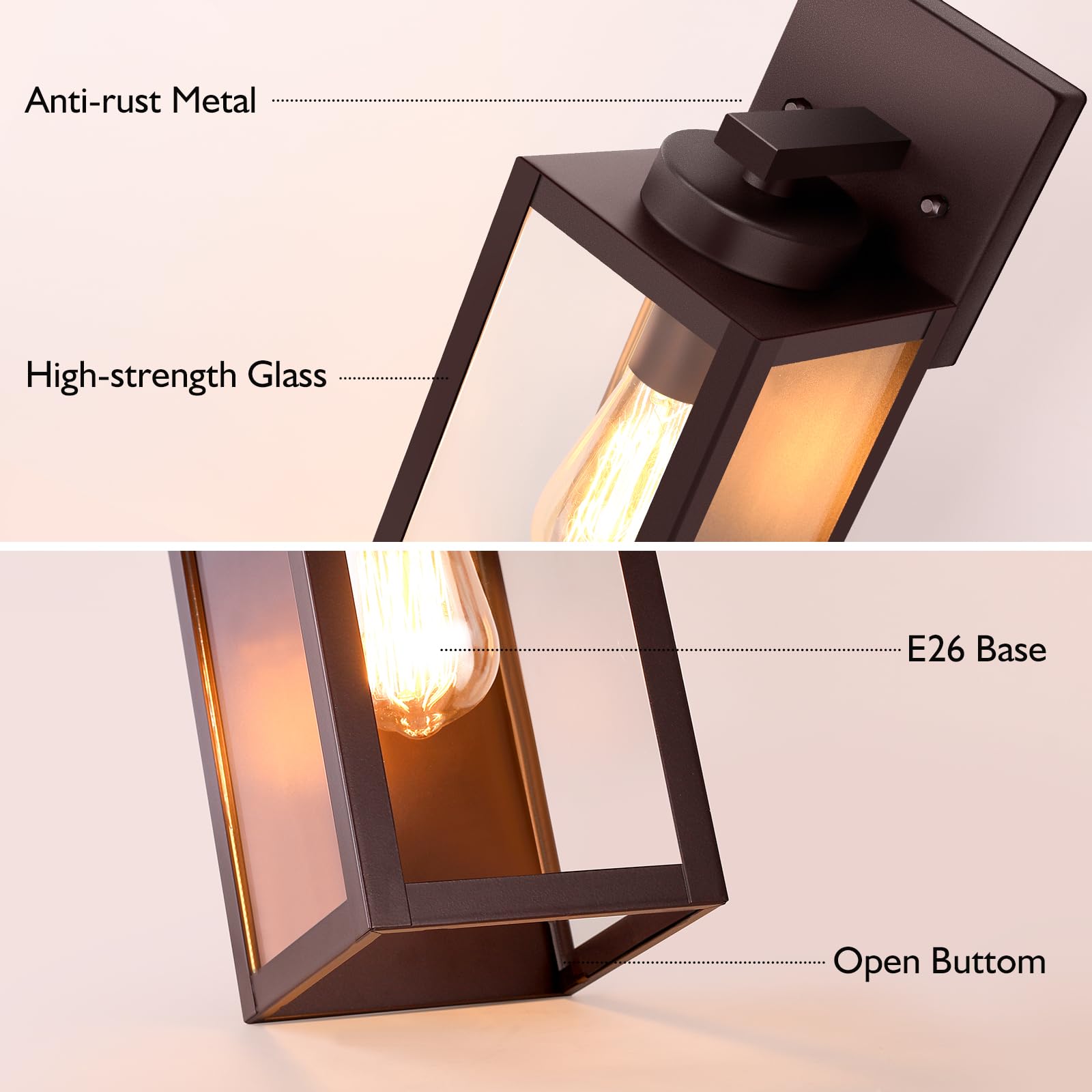 Outdoor Wall Mount Light Fixture, Exterior Wall Lantern Waterproof, Black Outside Porch Sconce Lighting with Matte Black Finish & Glass Shade for House Garage Doorway Patio, E26 Socket