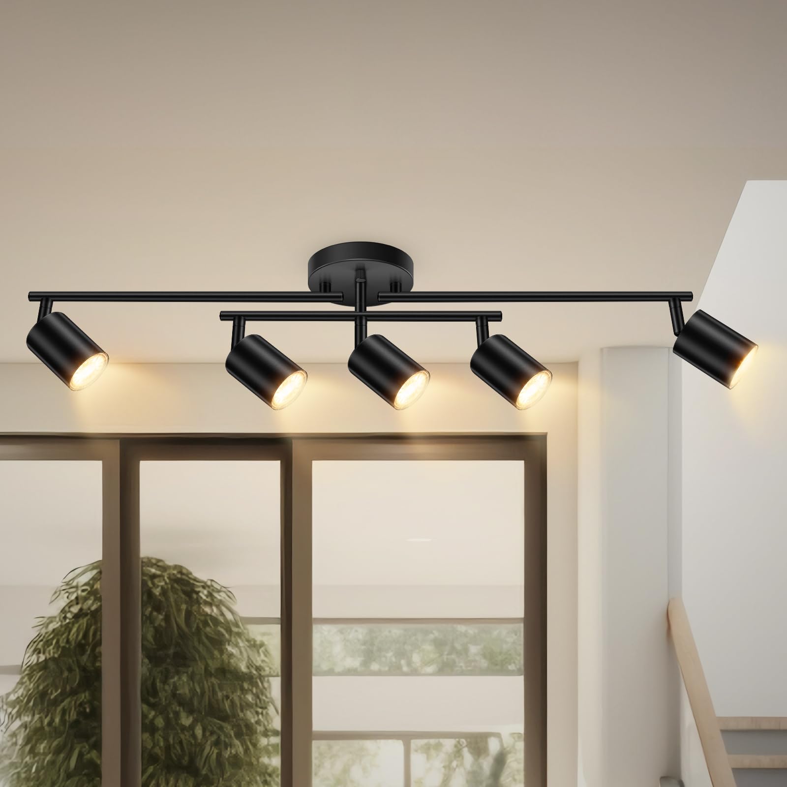 Black Track Lighting Kitchen, 5 Light Track Lighting Fixtures Ceiling Kit, 5 Way Modern Flexible Spot Track Lighting, Industrial LED Lights for Room Hallway Bedroom(GU10 Socket, Bulb Not Included)