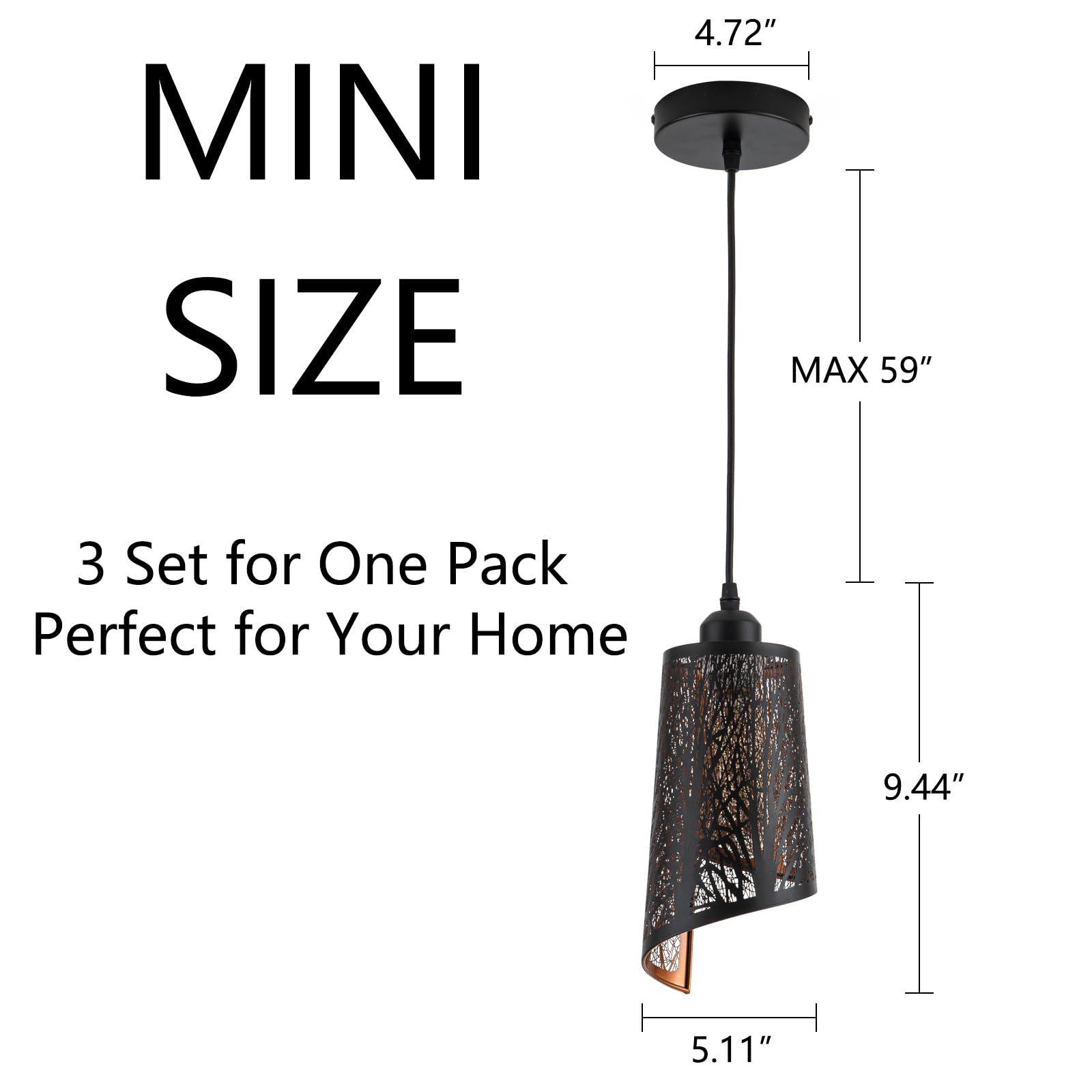 Industrial Black Pendant Light Fixture Vintage Mini Black Pendant Lighting with Gold Finish Rustic Hollow-Carved Small Pendant Light for Kitchen Island, Dining Room, Bedroom