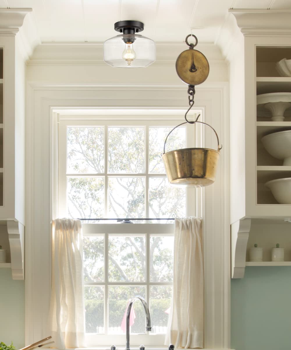 Modern Farmhouse Semi Flush Mount Ceiling Light Gold Hallway Light Fixture Ceiling Hung Opal Milk Glass Shade