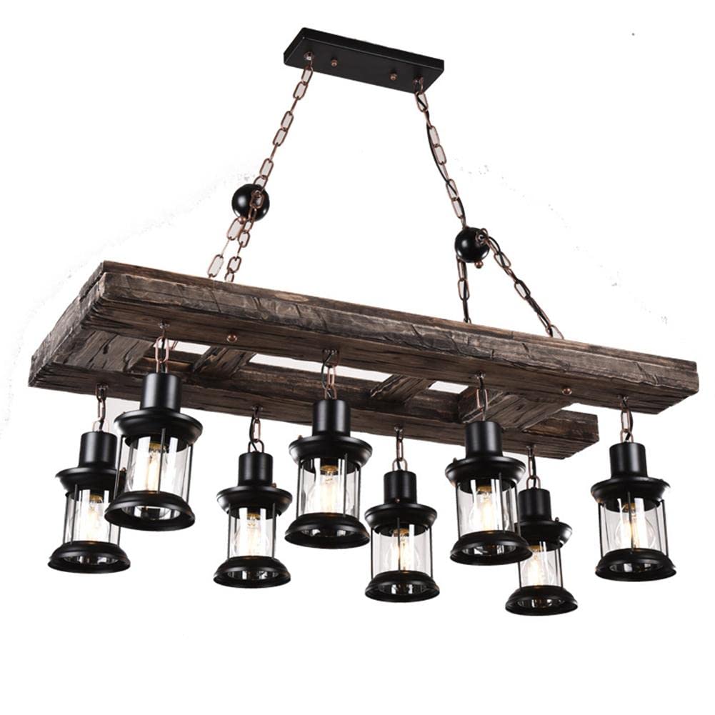 8 Lights Industrial Retro Wooden Chandelier Pendant Light Island Hanging Ceiling Fixture Vintage Farmhouse Wood Light Adjustable Chain for Home Cafe Bar Restaurant (39.4")