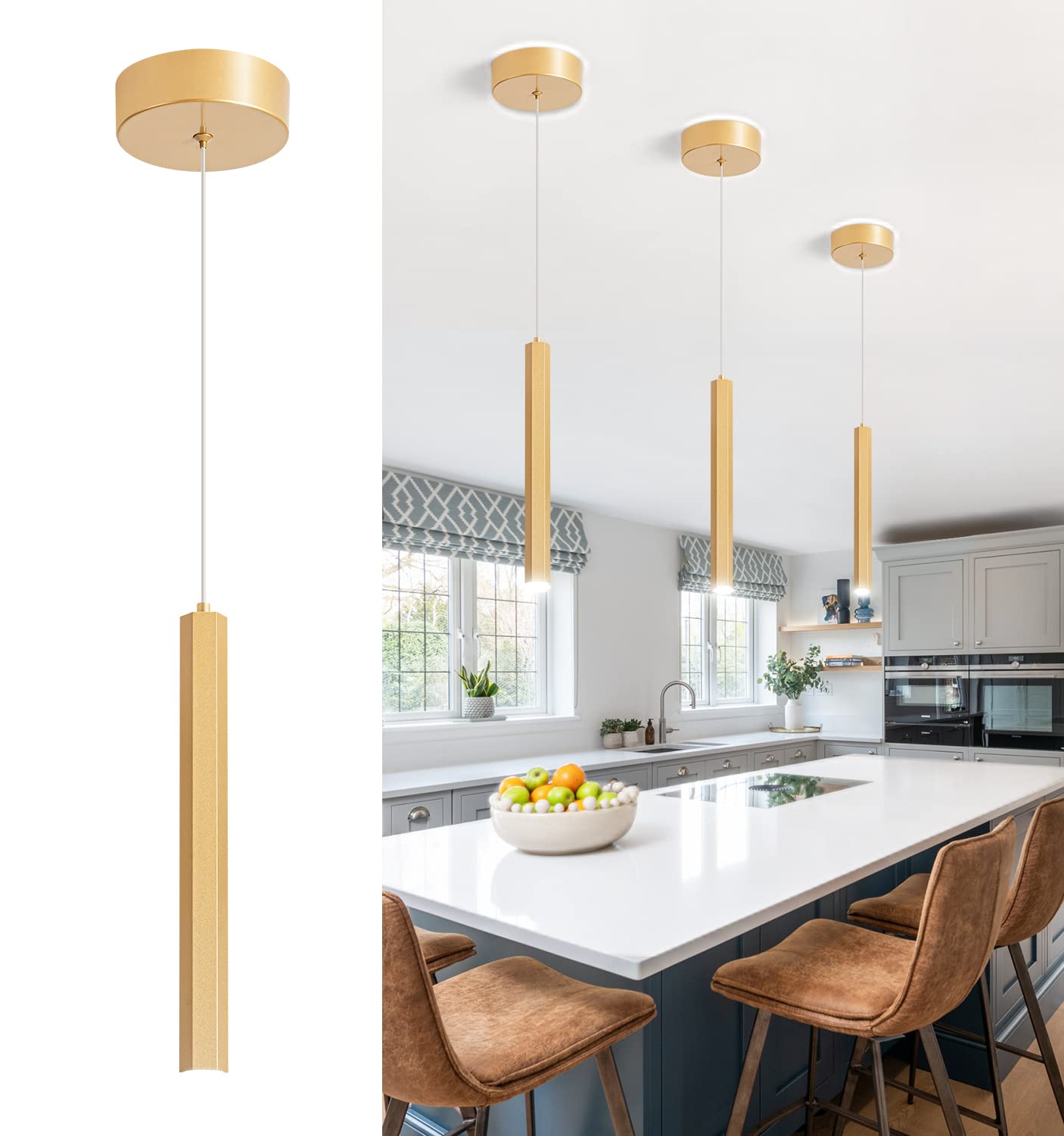 Modern Pendant Lighting 5-Light Linear Chandeliers Dimmable LED Pendant Lights Kitchen Island Lighting with Matte Black Finish and Acrylic Shades for Kitchen Island and Dining Room…