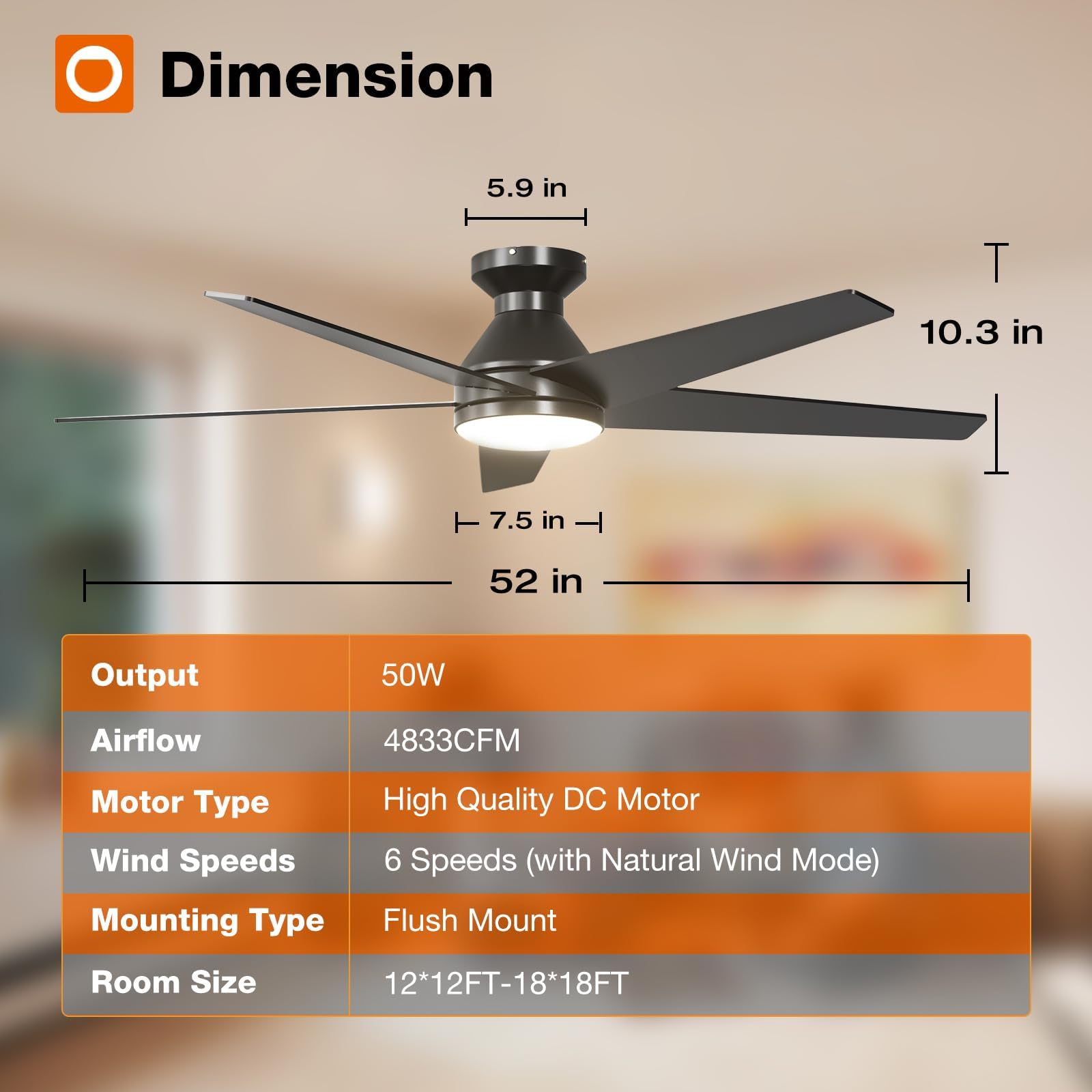 Ceiling Fans with Lights, 42 Inch Low Profile Ceiling Fan with Light and Remote Control, Flush Mount, Reversible, 3CCT, Dimmable, Quiet, Black Small Ceiling Fan for Bedroom Indoor/Outdoor Use