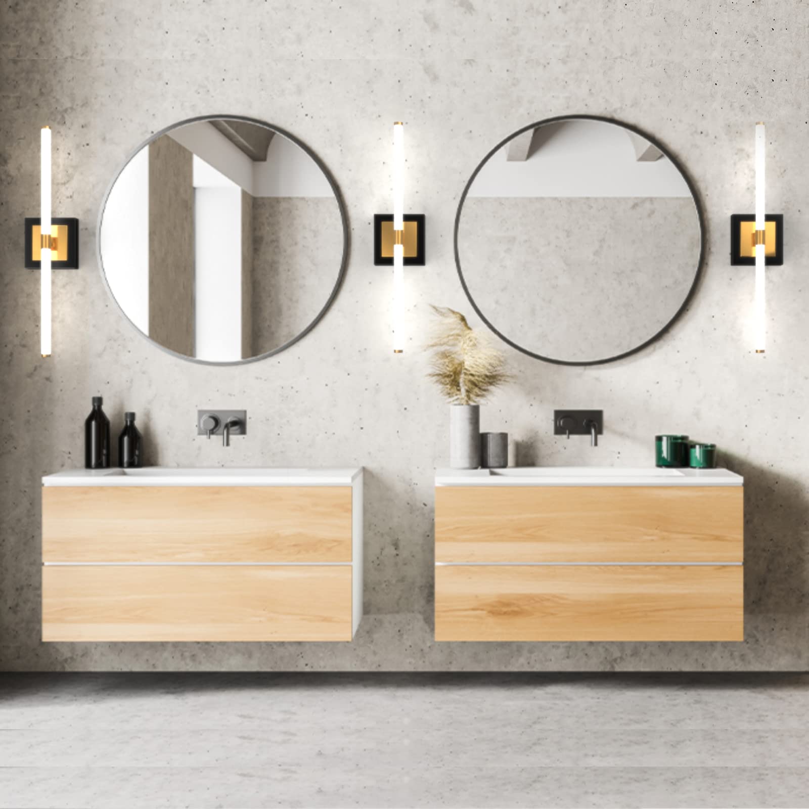 LED Vanity Light, 30inch Dimmable Bathroom Light Fixtures Over Mirror, 15W 6000K Black and Gold Modern Linear Vanity Lights, 360°Sconces Wall Lighting Bar(White Light)