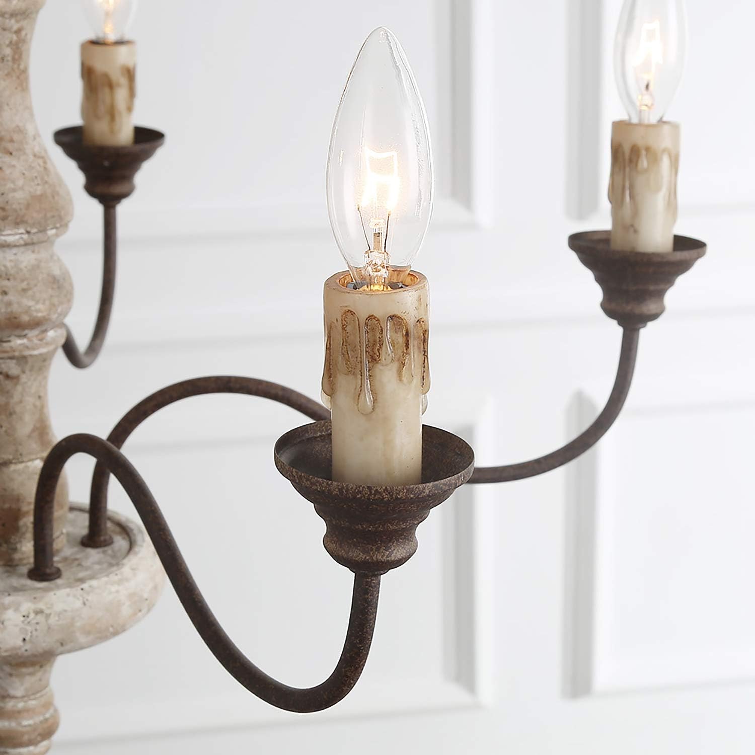 Chandelier, Farmhouse Handmade Distressed Wood 5 Lights Fixture for Dining & Living Room, Bedroom, Kitchen, Stairway, Bathroom