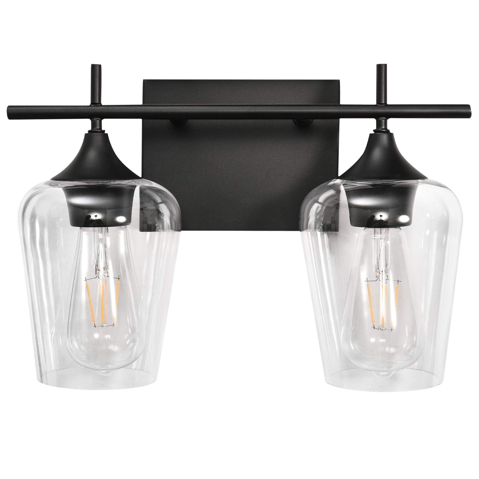 Vanity Lights Fixtures, 2 Light Bathroom Light, Black Bathroom Lighting Fixtures Over Mirror with Clear Glass Shade, Modern Vanity Lighting for Bath, Living Room, Bedroom