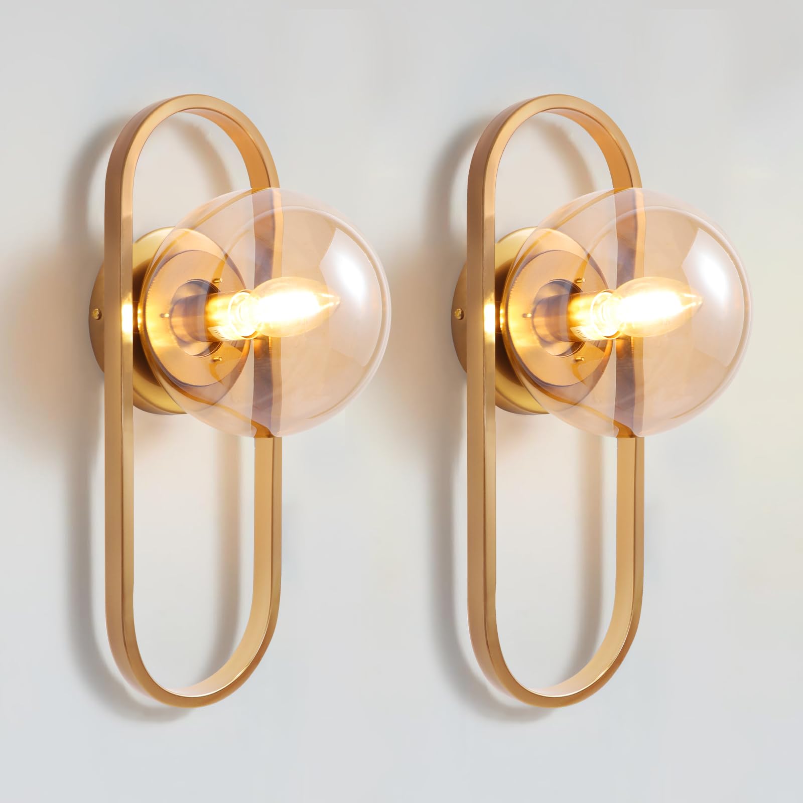 Wall Sconces Set of Two Gold Wall Lamp Sconces Wall Lighting with White Globe Glass Shade Wall Lights Sconces Wall Decor Set of 2 Wall Lights for Living Room Wall Lamps for Bedrooms Set of 2