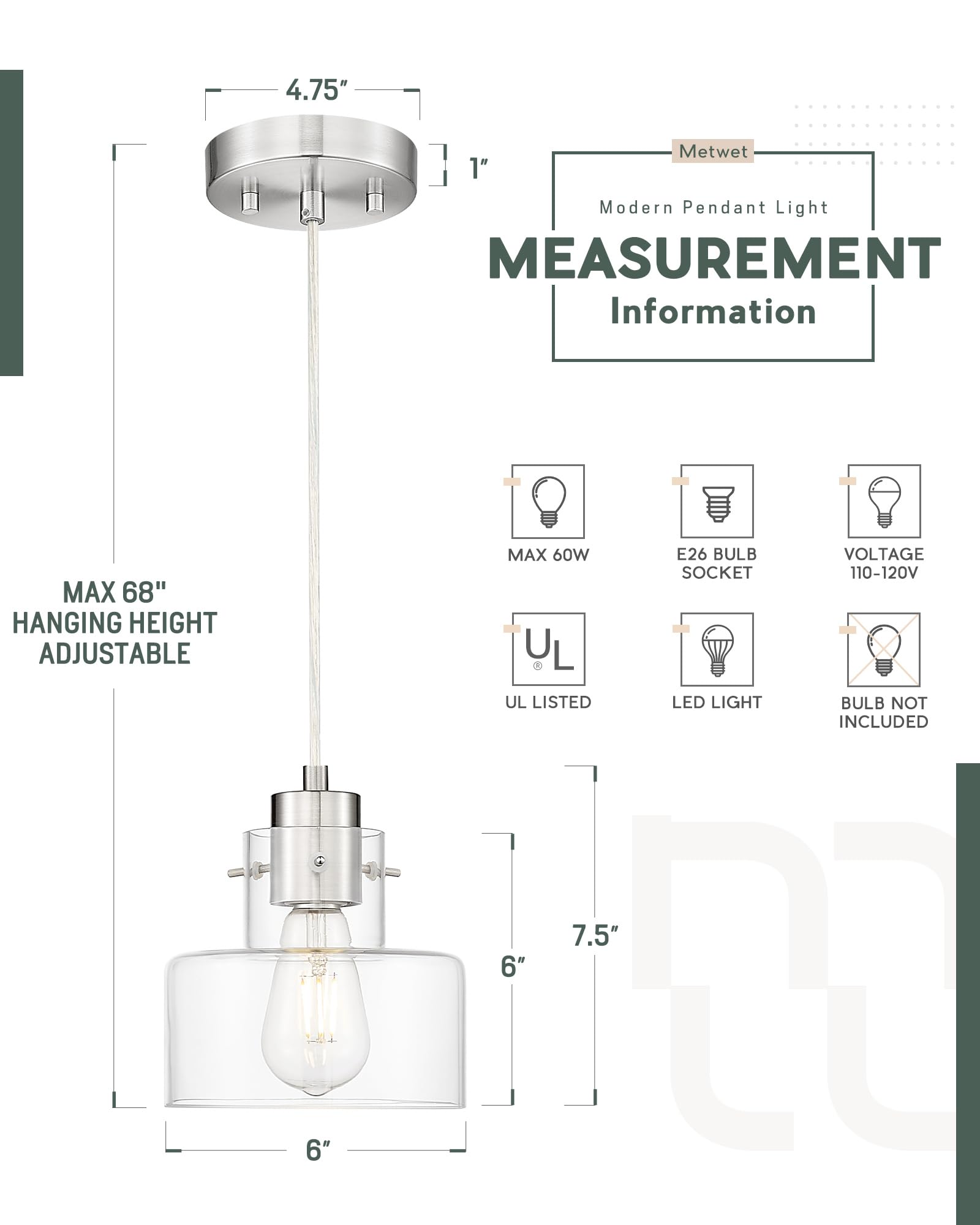 2 Pack Pendant Lights Kitchen Island, 6" Brushed Gold Pendant Light Fixtures Over Island with Clear Glass Shade, Modern Brass Kitchen Island Lighting for Dining Room Entryway, PL124-BG-2PK