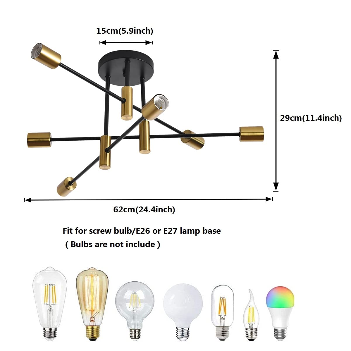 10 Lights Modern Sputnik Ceiling Chandelier Gold Industrial Ceiling Lamp Mid Century Semi Flush Mount Ceiling Light Fixture for Kitchen Dining Room Living Room Bedroom Foyer Lighting