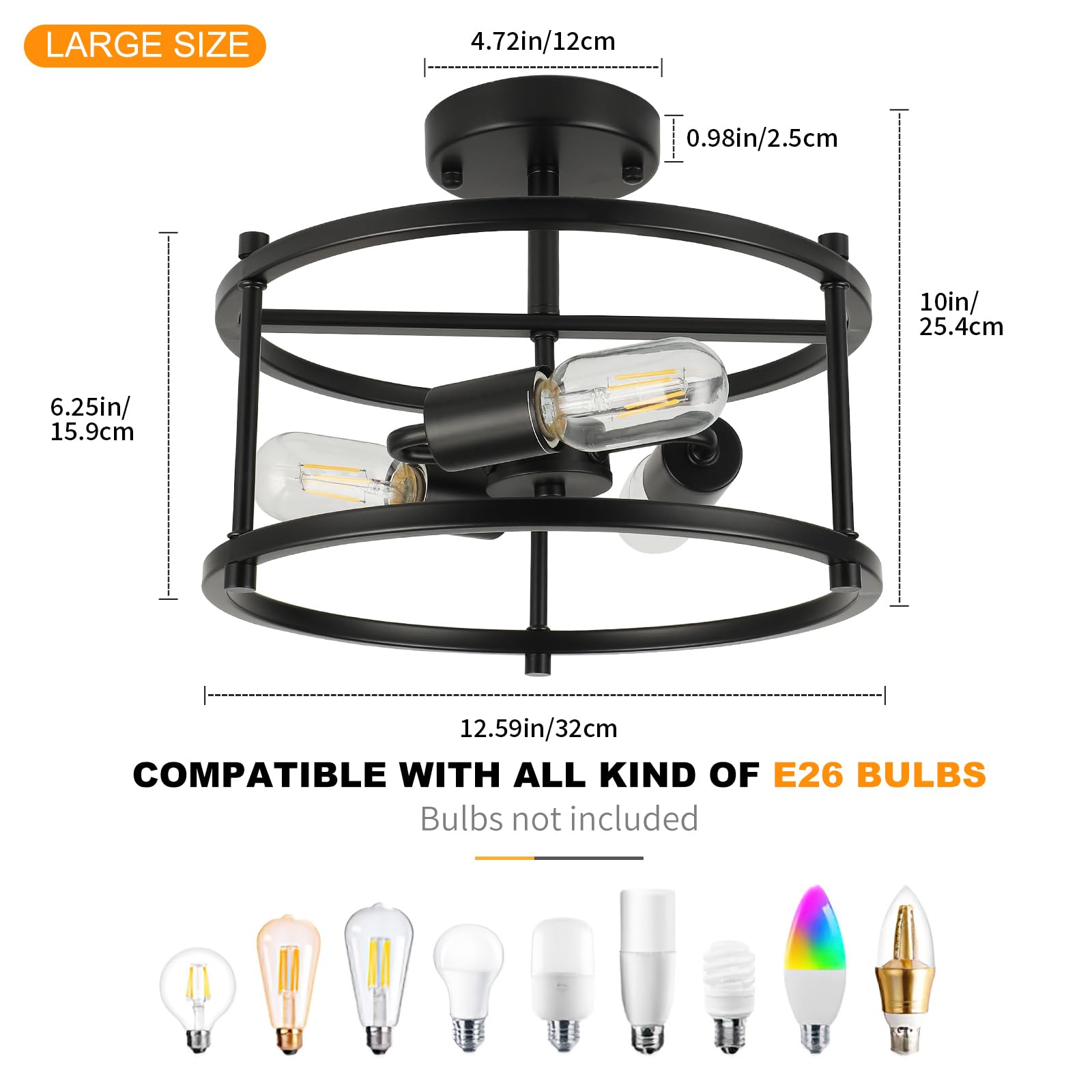 Semi Flush Mount Ceiling Light Brushed Nickel Ceiling Light Fixtures 3-Light Modern Kitchen Light Fixtures Metal Cage Ceiling Lights for Bedroom Dining Room Living Room Hallway Foyer