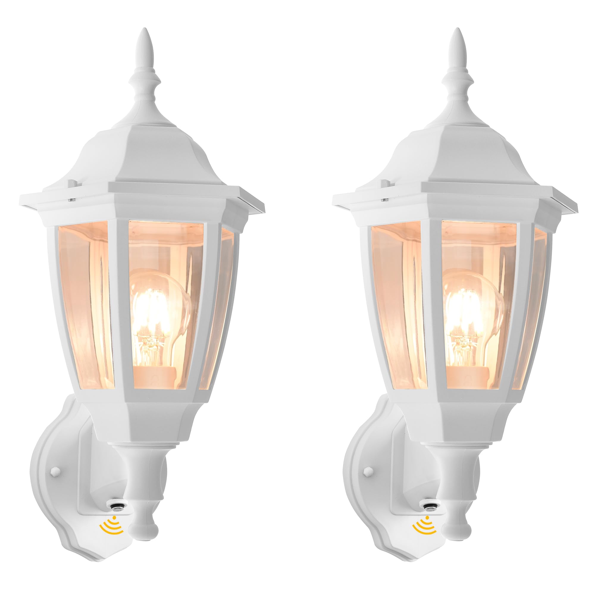 Outdoor Wall Light Dusk to Dawn, Porch Sensor Light White Plastic Anti-Corrosion with LED Edison Filament Bulb, Exterior Mount Lantern for House, Garage (1-Pack), FDS2542PS-W