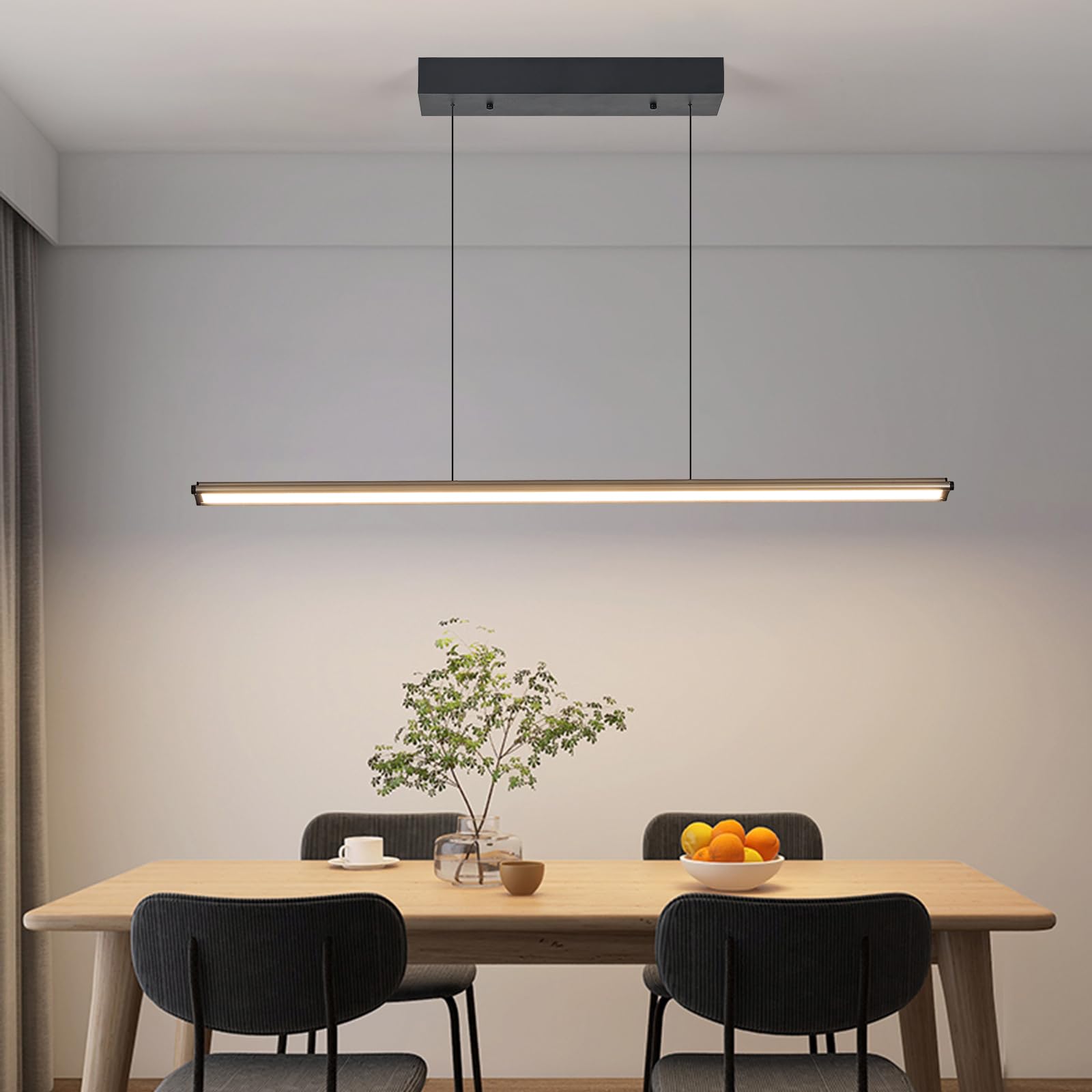 LED Kitchen Island Pendant Light, Linear Pendant, 37.9 Inch Automatic Lifting and Hovering, Modern Dimmable Restaurant Chandelier with Remote for Dining Room Kitchen Island Pool Table