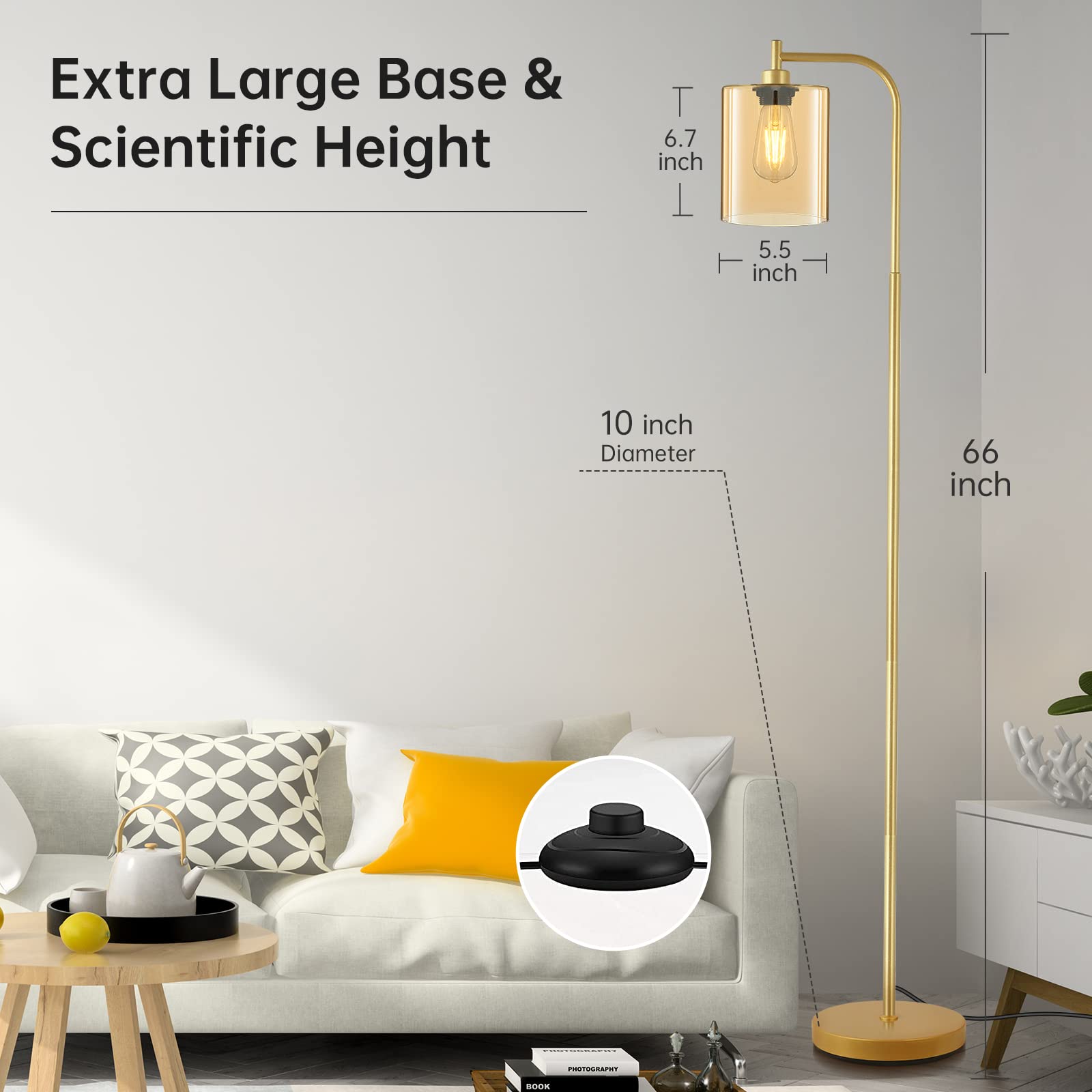 Floor Lamp, 6W Black Modern Floor Lamp with 4W Adjustable Reading Lamp, 2700K Energy-Saving LED Bulbs Included, Industrial Bright Floor Lamp for Bedroom, Living Room and Office