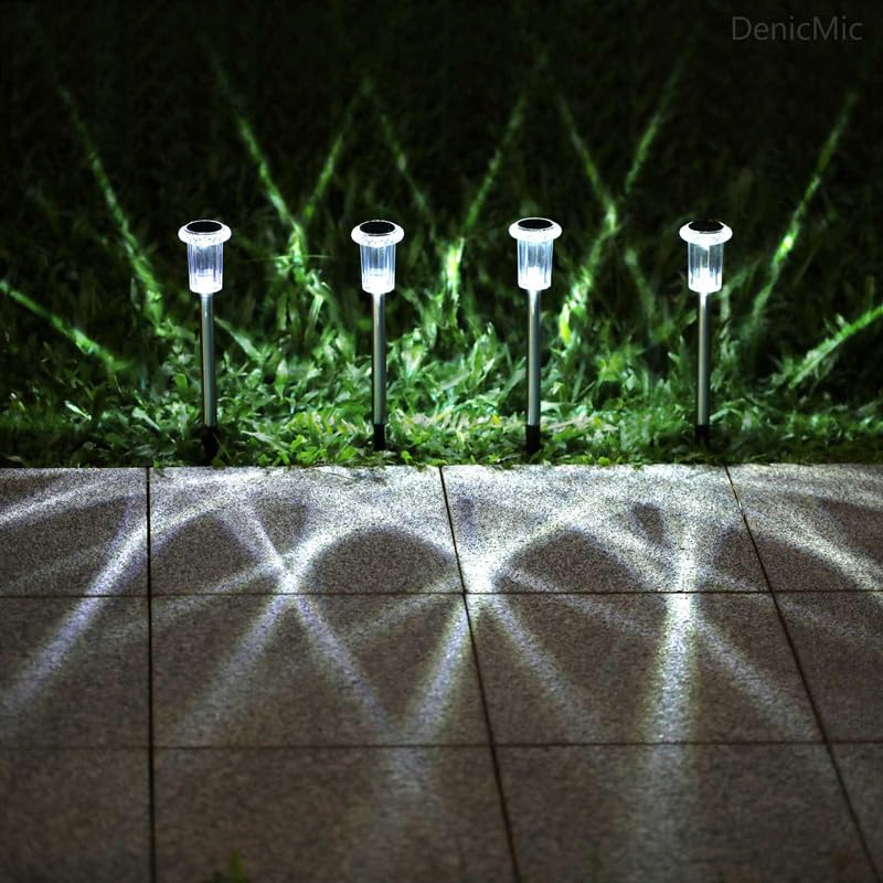 Solar Lights Outdoor 10 Pack Solar Pathway Lights Outdoor Waterproof Solar Garden Lights LED Stainless Steel Outdoor Solar Lights for Yard Path Walkway Driveway Garden Decor (Cold White)