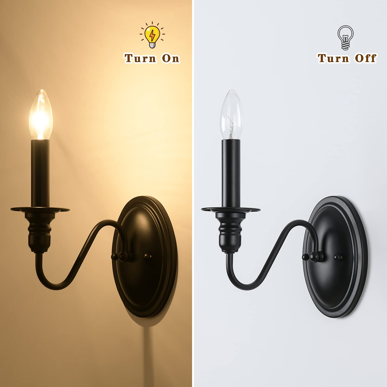 Black Wall Sconces Set of 2, Farmhouse Candle Wall Sconces Vintage Wall Lamps Bathroom Vanity Sconces Wall Lighting Modern Wall Light Fixtures for Bathroom Bedroom Stairway Hallway Porch