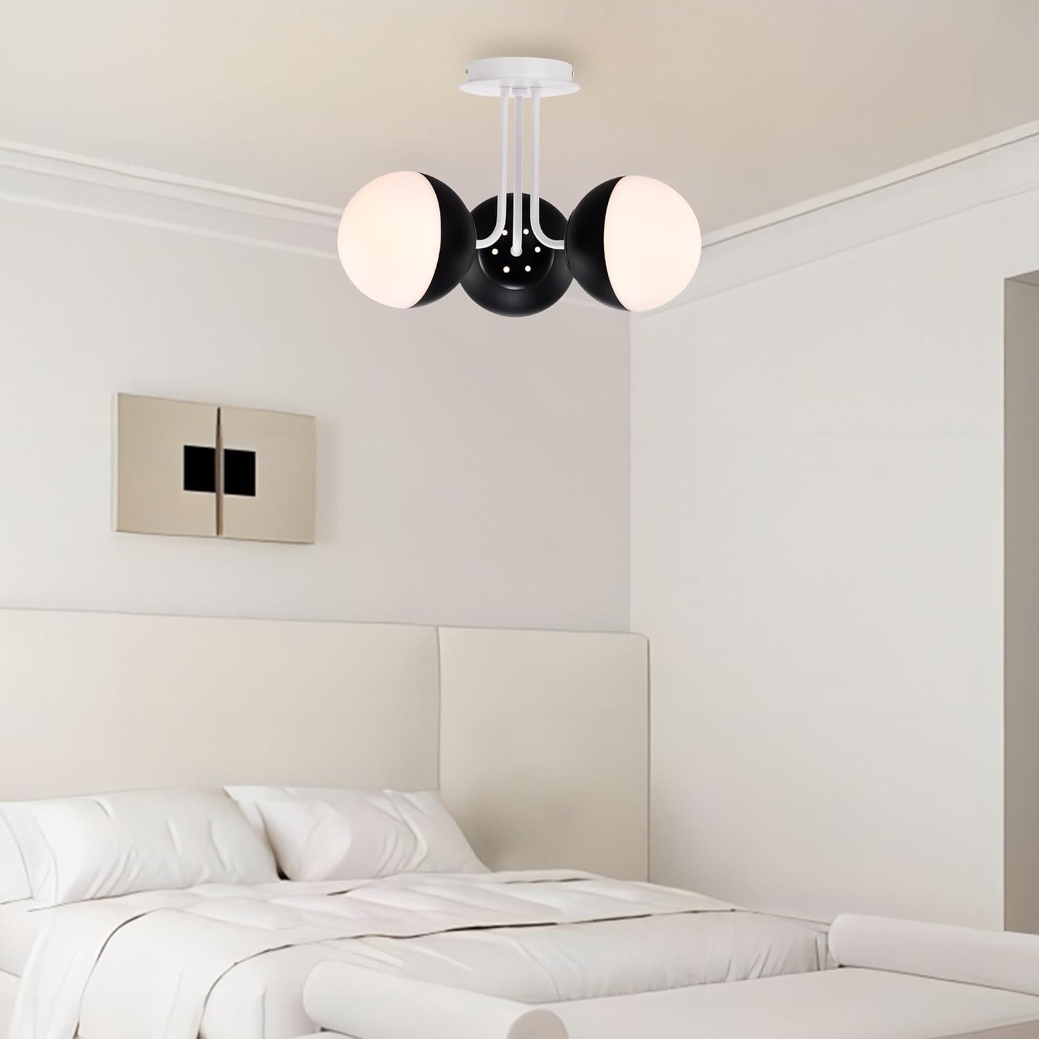 Black Semi Flush Mount Ceiling Light Fixture Globe Ceiling Light 3 Light Ceiling Fixture for Dining Room