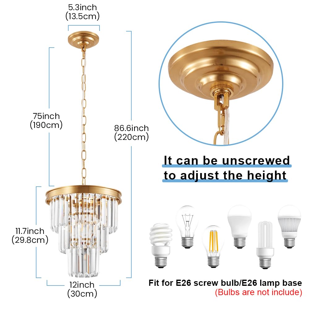 Modern Crystal Gold Pendant Light Fixtures for Kitchen Island Luxury Gold Chandelier Perfect for Dining Room, Bedroom, Kitchen, Living Room