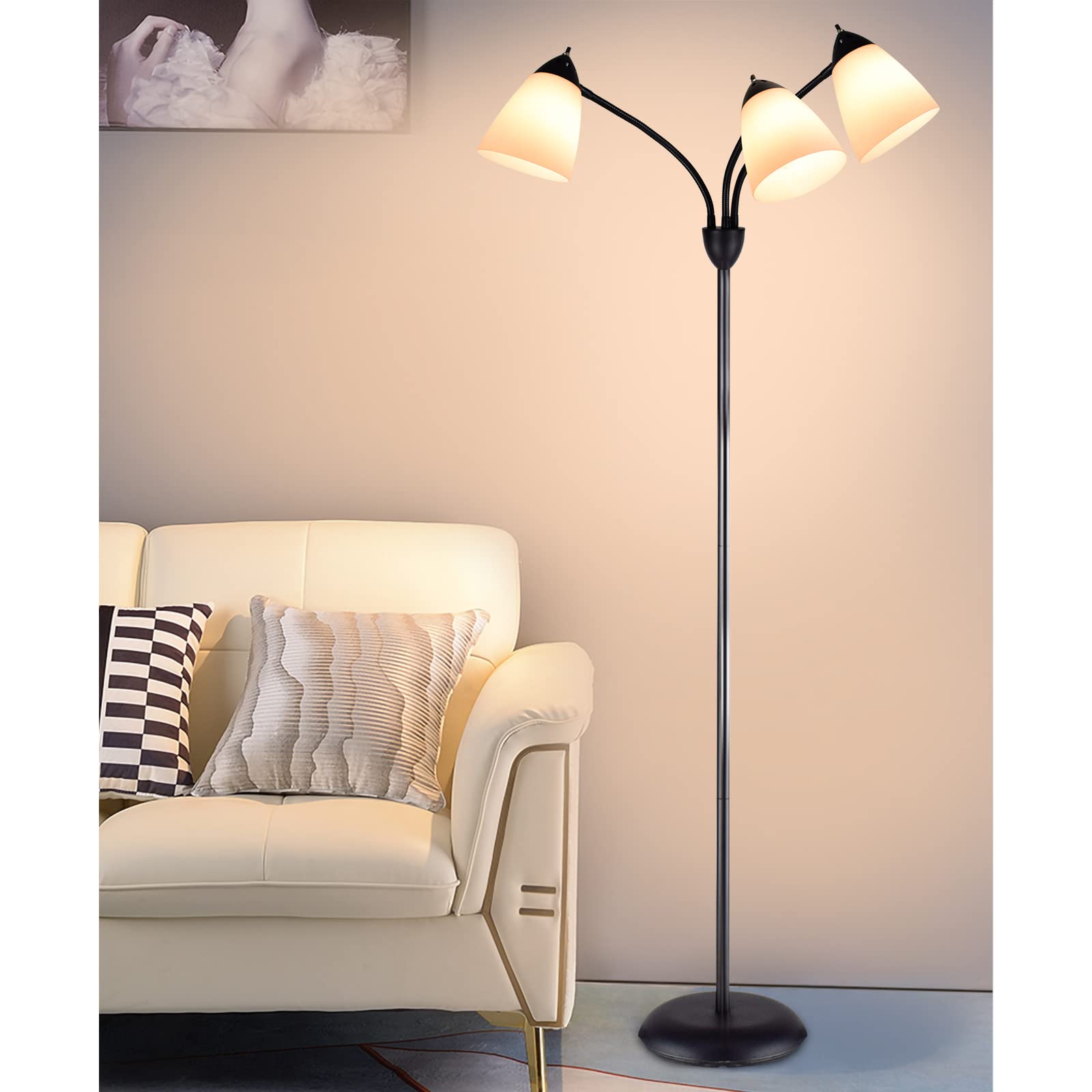 DLLT Modern Metal Floor Lamp, Flexible Swing Arms Reading Floor Lamp with Metal Shade, Adjustable Head Tall Industrial Standing Lamp for Living Room, Bedroom, Office, Study Room, E26(Matte Grey)