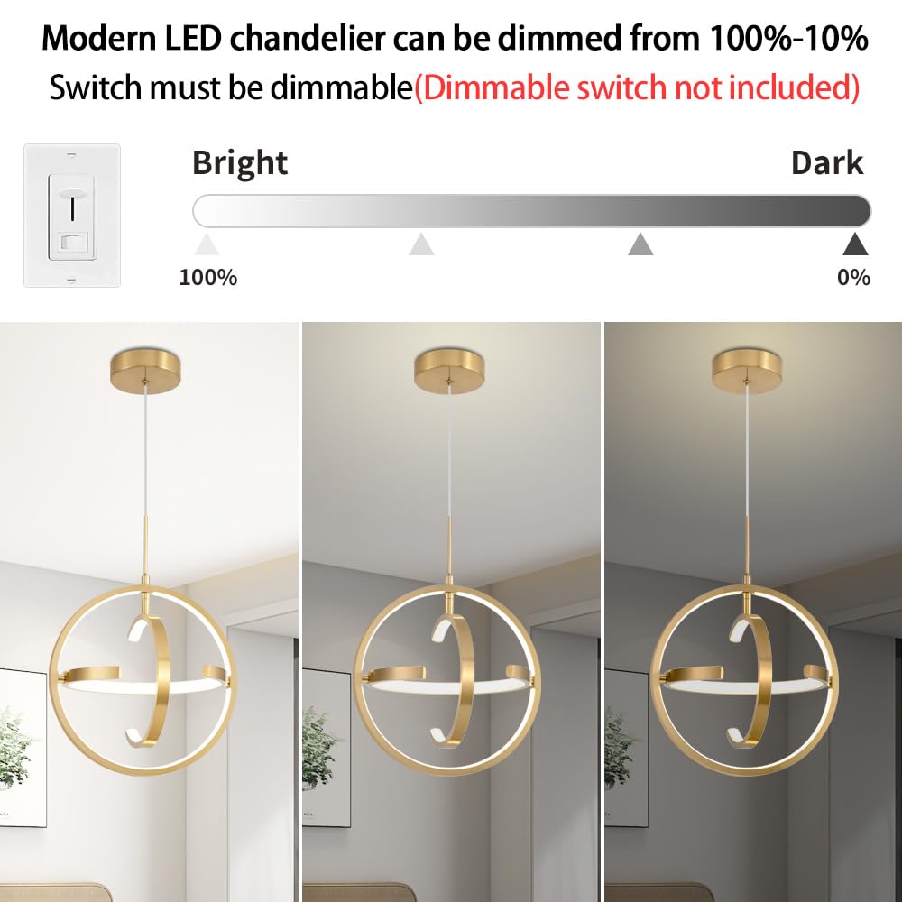 Modern LED Chandelier Dimmable 2 Ring Gold Pendant Light Acrylic 34W 4000K Height-Adjustable Modern Chandelier for Dining Room Living Room Bedroom Kitchen Island Foyer Stairway