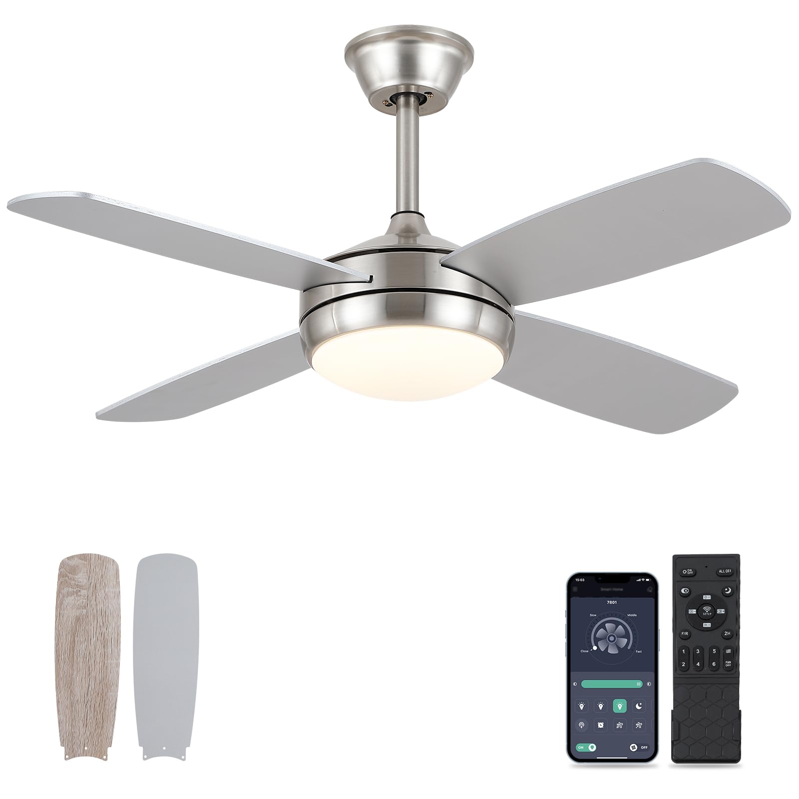 Ceiling Fans with Lights - 42" Black Outdoor Ceiling Fan with Light and Remote, Dimmable and Reversible Motor, Modern Low Profile Ceiling Fan Lights for Indoor Bedroom/Outdoor Covered Patio…