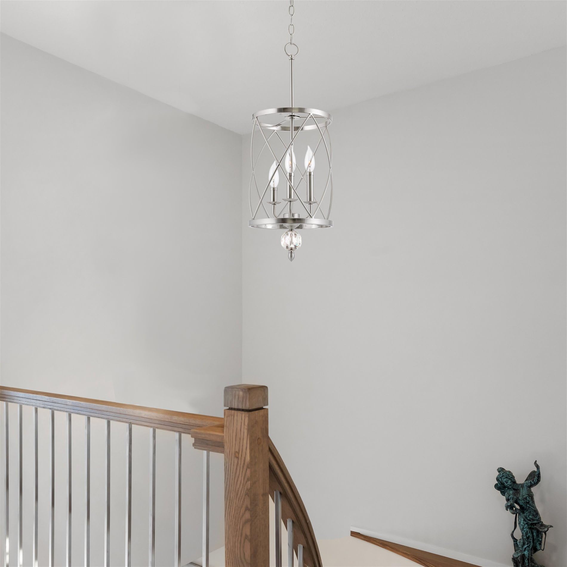 Eleanor 27" Traditional 3-Light Chandelier, Cylinder Foyer Pendant Light, Adjustable Height, Antique White Finish