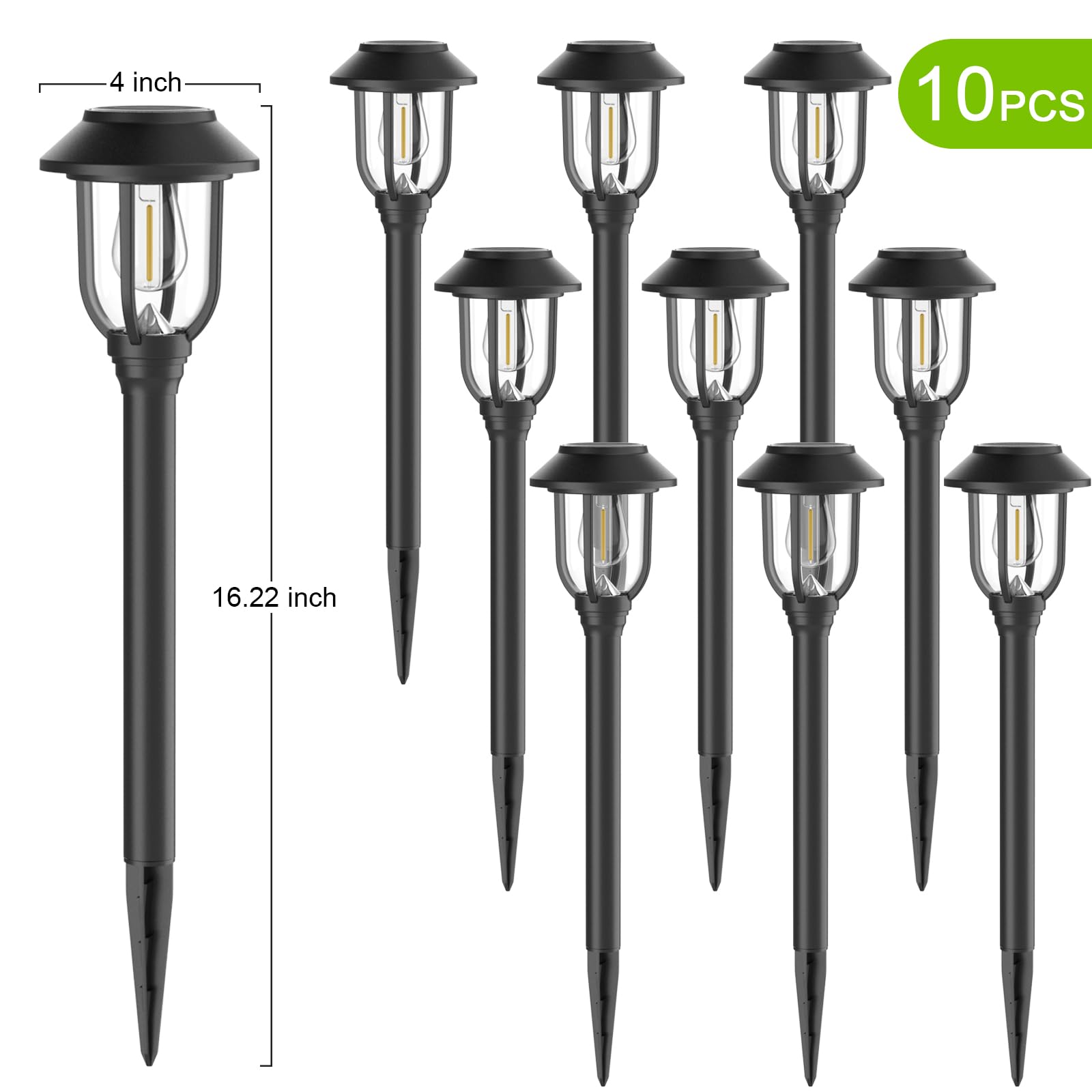 10 Pack Solar Lights Outdoor,Waterproof Solar Pathway Lights Outdoor Garden Lights Auto On/Off Landscape Lighting for Yard Pathway,Walkway,Path Black