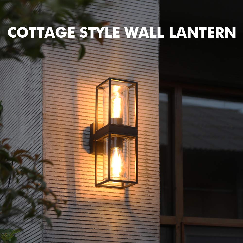 Outdoor Wall Sconce, Modern Black Porch Light Fixtures, Exterior Light Fixtures Wall Mount Light with Clear Glass, Waterproof Wall Lantern for for Garage, Doorway