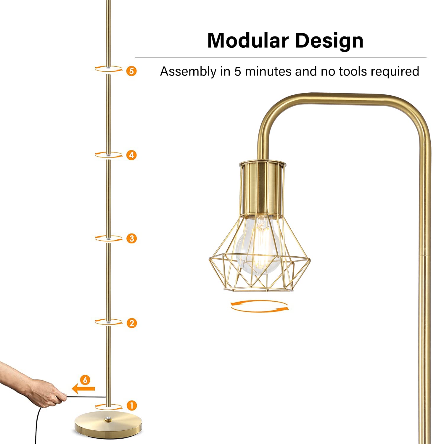 Industrial Standing Lamp with 6W LED Bulb,E26 Socket,On/Off Footswitch,Whole Metal,Modern Floor Lamp for Bedroom,Office, Living Room,Rustic,Vintage,Farmhouse