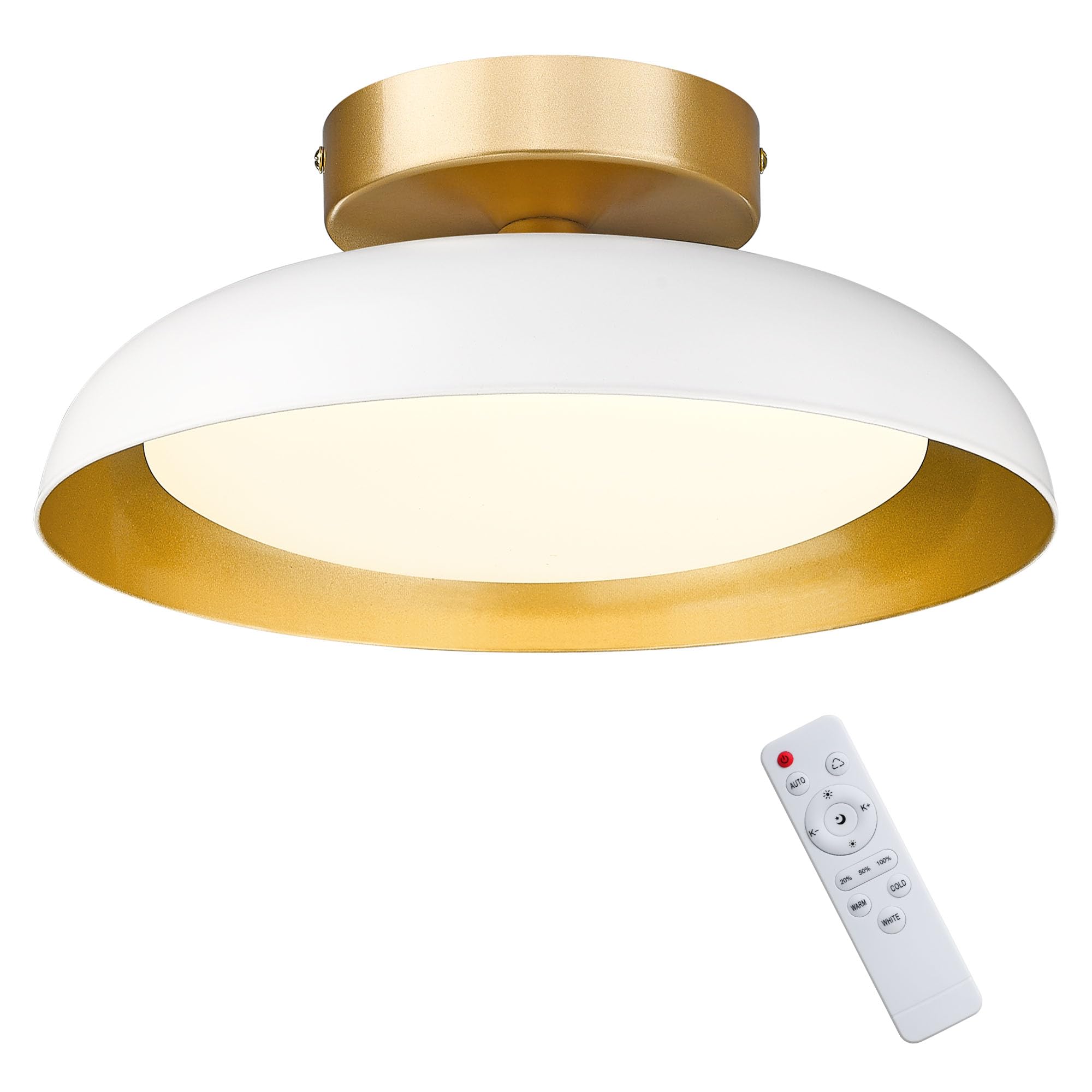 Gold Ceiling Light, 12 Inch LED Semi Flush Mount Ceiling Light Fixture, 12W/700Lm Ceiling Lights for Kitchen, Bathroom, Hallway, 3000K/4000K/6000K Adjustable, KDCL01-GD