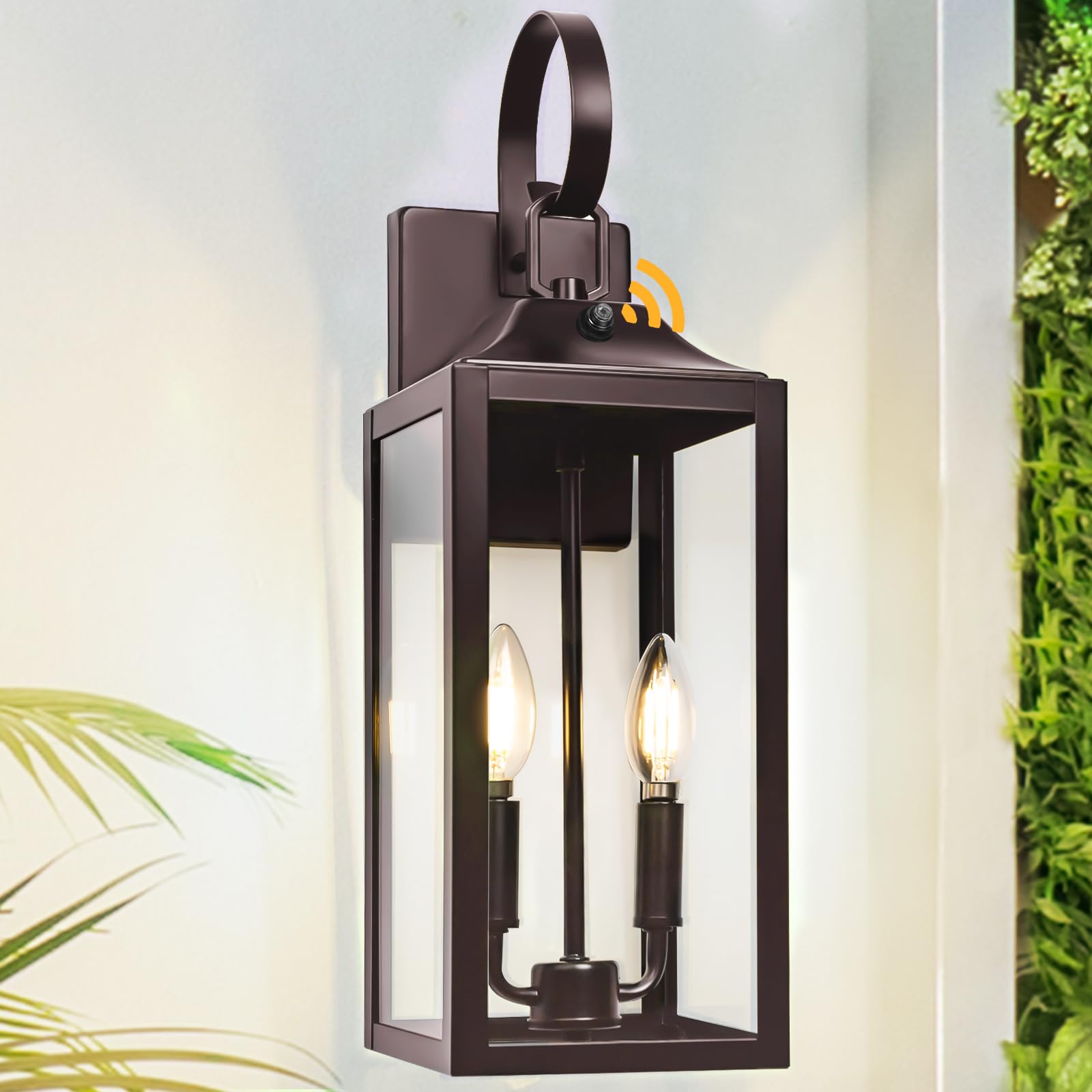 19" Black Outdoor Wall Lantern 2-Light, Large Outside Modern Wall Sconce Light Fixture, Industrial Porch Light Wall Mount with Glass, Waterproof Farmhouse Exterior Lamp Lighting （1 Pack）