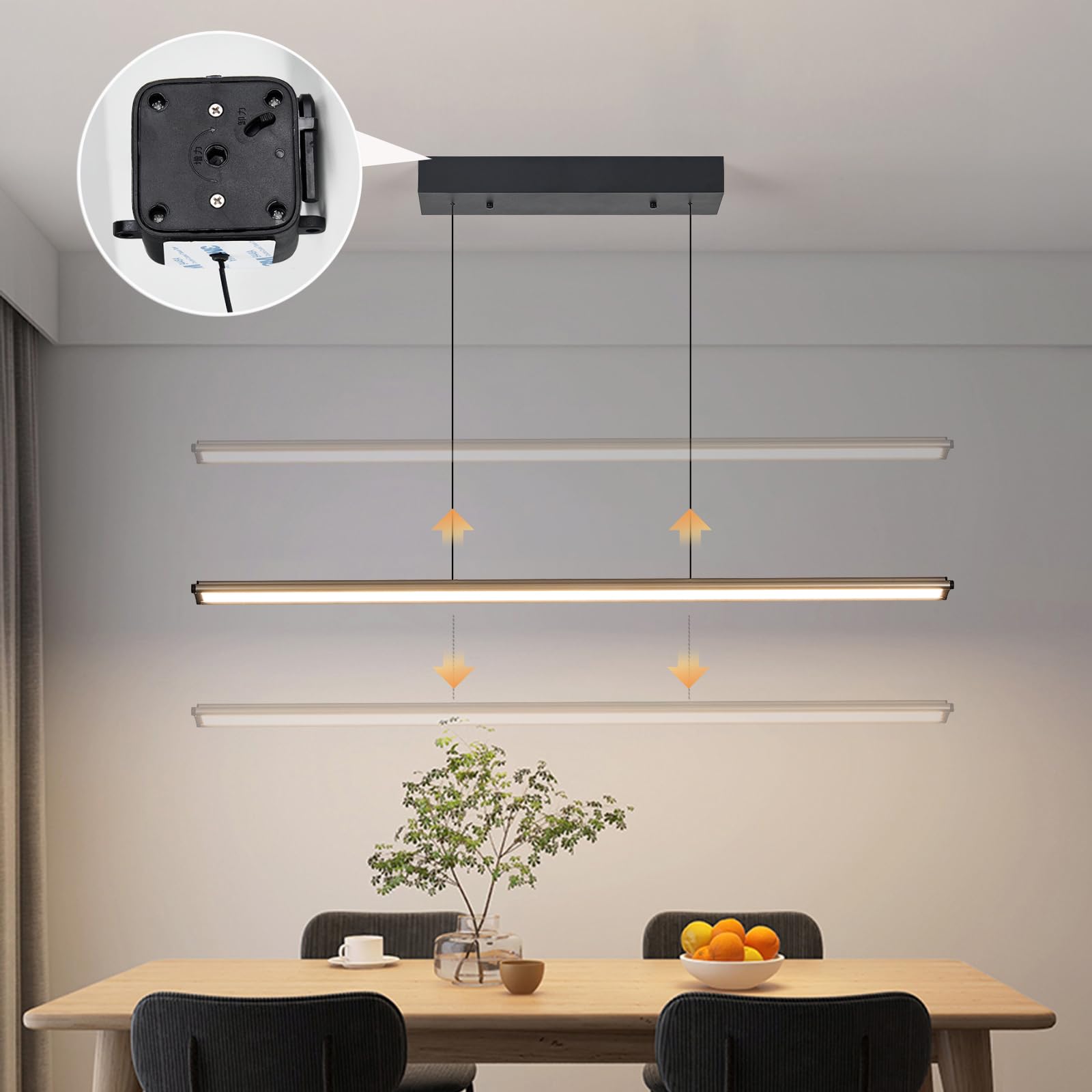 LED Kitchen Island Pendant Light, Linear Pendant, 37.9 Inch Automatic Lifting and Hovering, Modern Dimmable Restaurant Chandelier with Remote for Dining Room Kitchen Island Pool Table