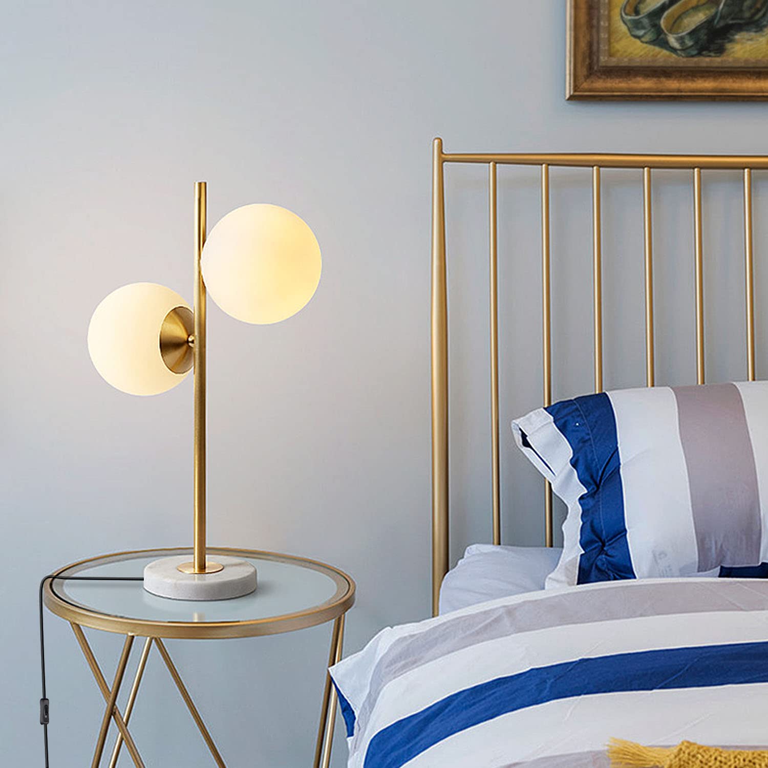 Modern Bedside Night Lamp Mini Gold Table Light Metal Brass Finished Bedside Desk Lamp with Milky White Shade for Living Room Bedroom (Bronze, Oval)