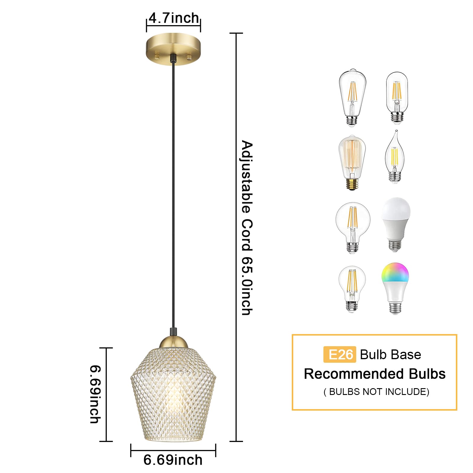 3-Light Hanging Pendant Lights, 7inch Modern Cognac Glass Shade Adjustable Height Pendant Light Fixture， E26 Base Pendant Light for Kitchen Island Living Room Hallway Lighting