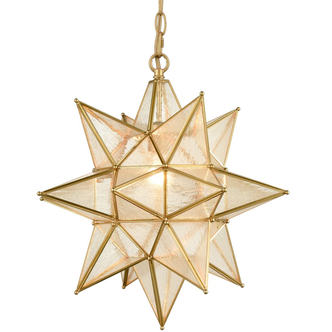 Moravian Star Pendant Light 20-Inch Large Hanging Ceiling Light Modern Gold Finish with Seeded Glass Adjustable Chain