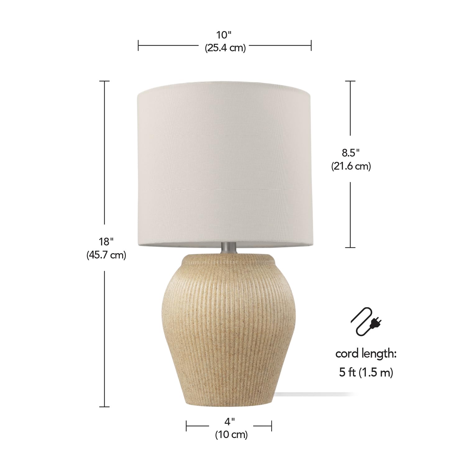 Ceramic Table Lamp, Soft Beige Finish, White Linen Shade, On/Off Rotary Switch on Socket, Table Lamp for Living Room, Home Décor, Lamps for Bedroom, Room Décor