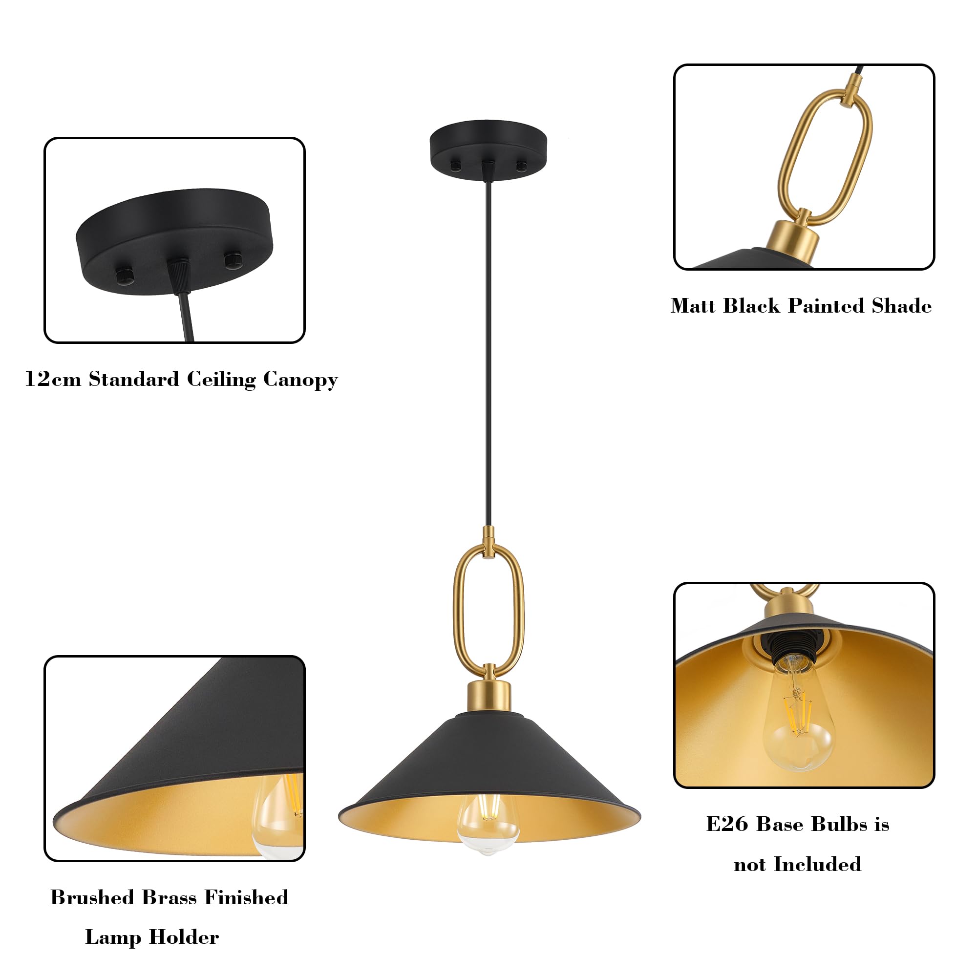 Black Farmhouse Pendant Light, Adjustable Height, Vintage Hanging Industrial Ceiling Lights Fixture for Kitchen Island Hallway Dining Room 2 Pack