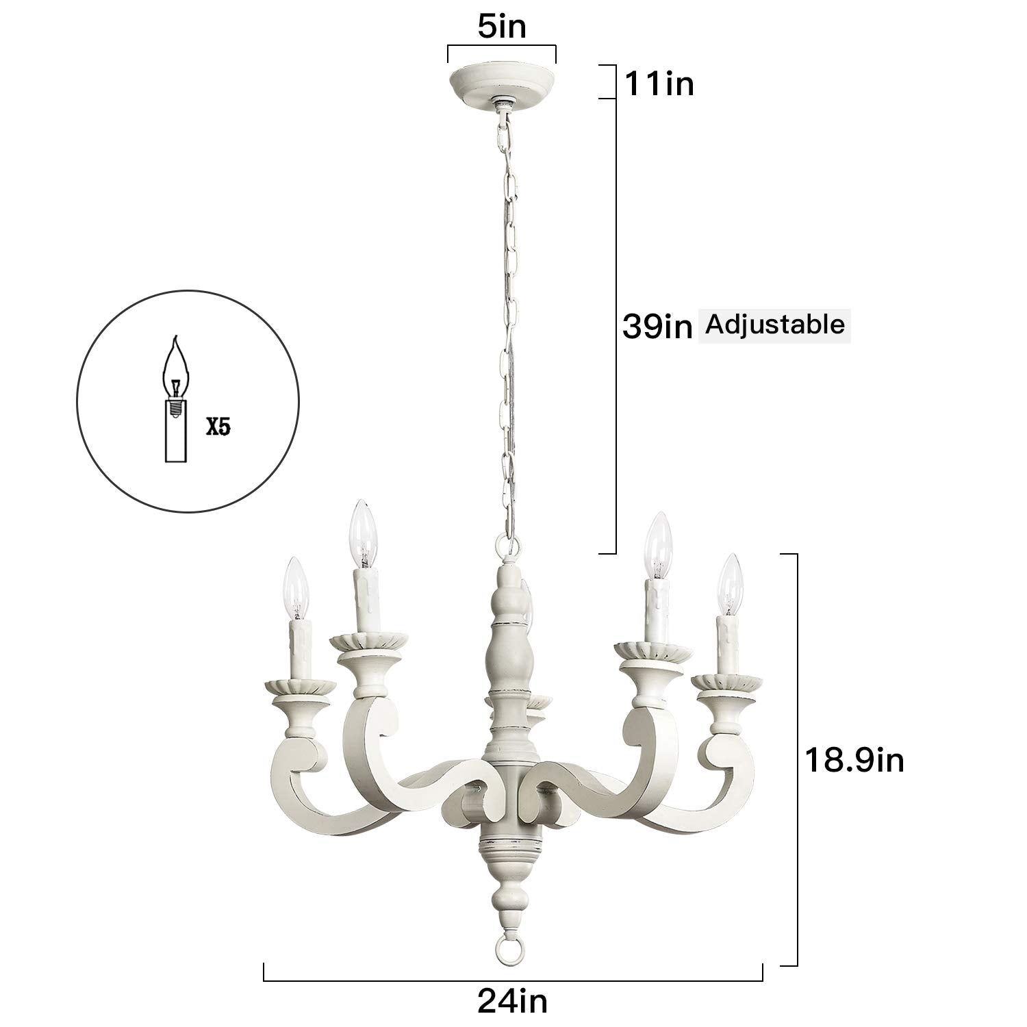 5-Light mid Century Chandelier White Chandelier French Country Pendant Light Rustic Lighting Fixtures Hanging Ceiling Kitchen Island Foyer Entryway Living Room Bedroom