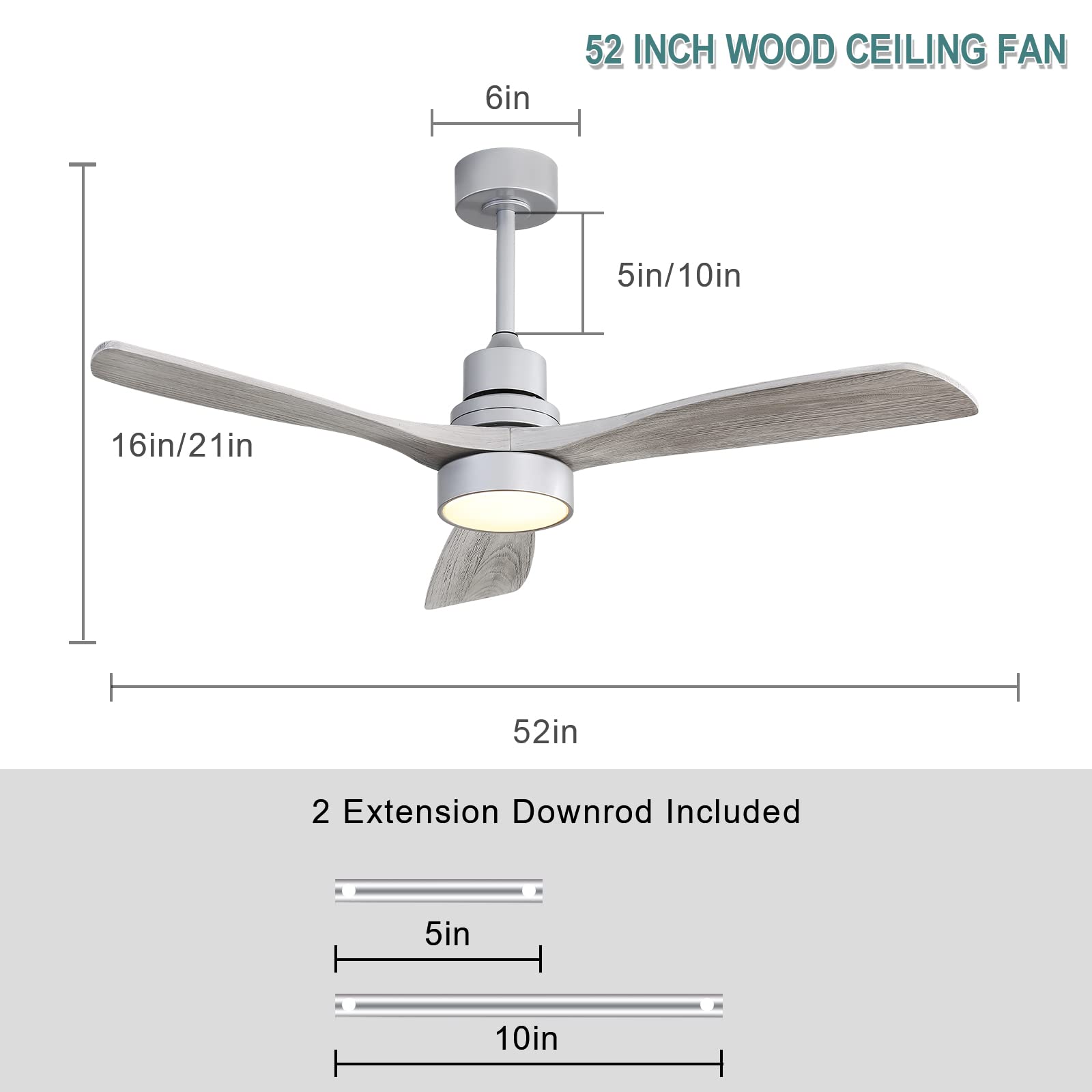 Low Profile Ceiling Fan With Lights Remote Control 52 Inch Flush Mount Ceiling Fan Modern Wood Blade Fan For Bedroom Living Room Indoor Outdoor Farmhouse Patio, Noiseless DC Motor