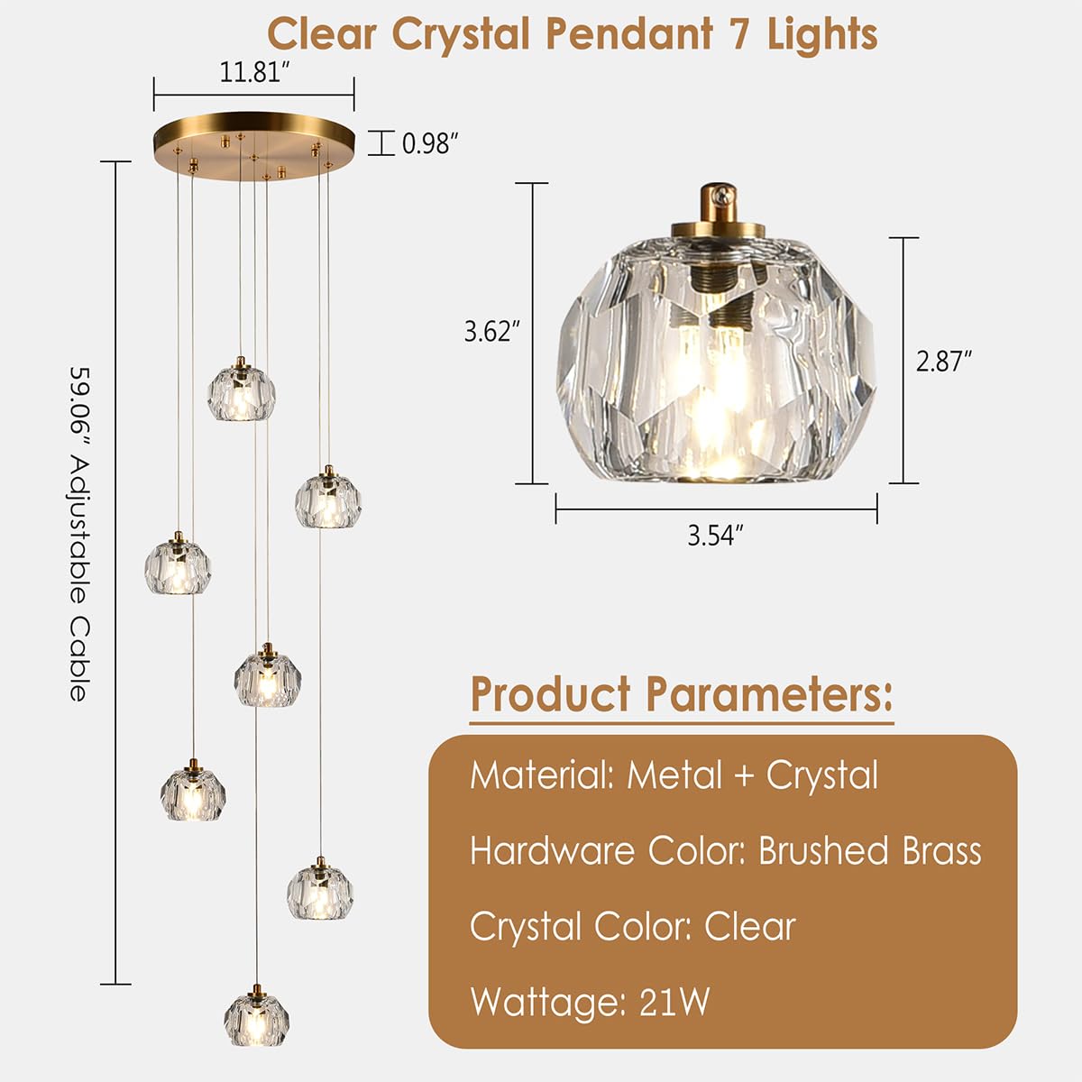 3-Light Cut Pendant Light Fixtures, 9W Brass Ceiling Pendant Lighting, Clear Prism Crystal Hanging Lamps LED Lights for Kitchen Island Dining Room