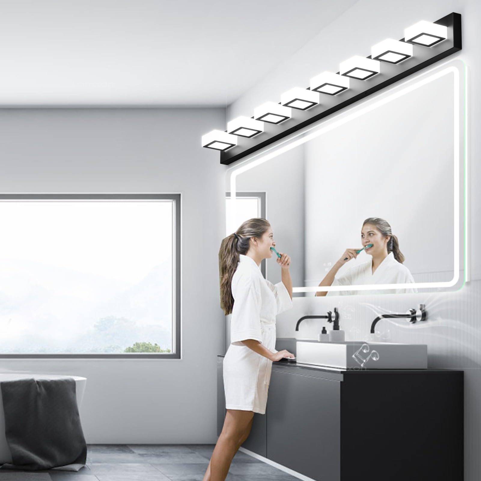 LED Modern Black Bathroom Vanity Lights 3 Lights Acrylic Modern Black Bathroom Wall Lighting Fixtures