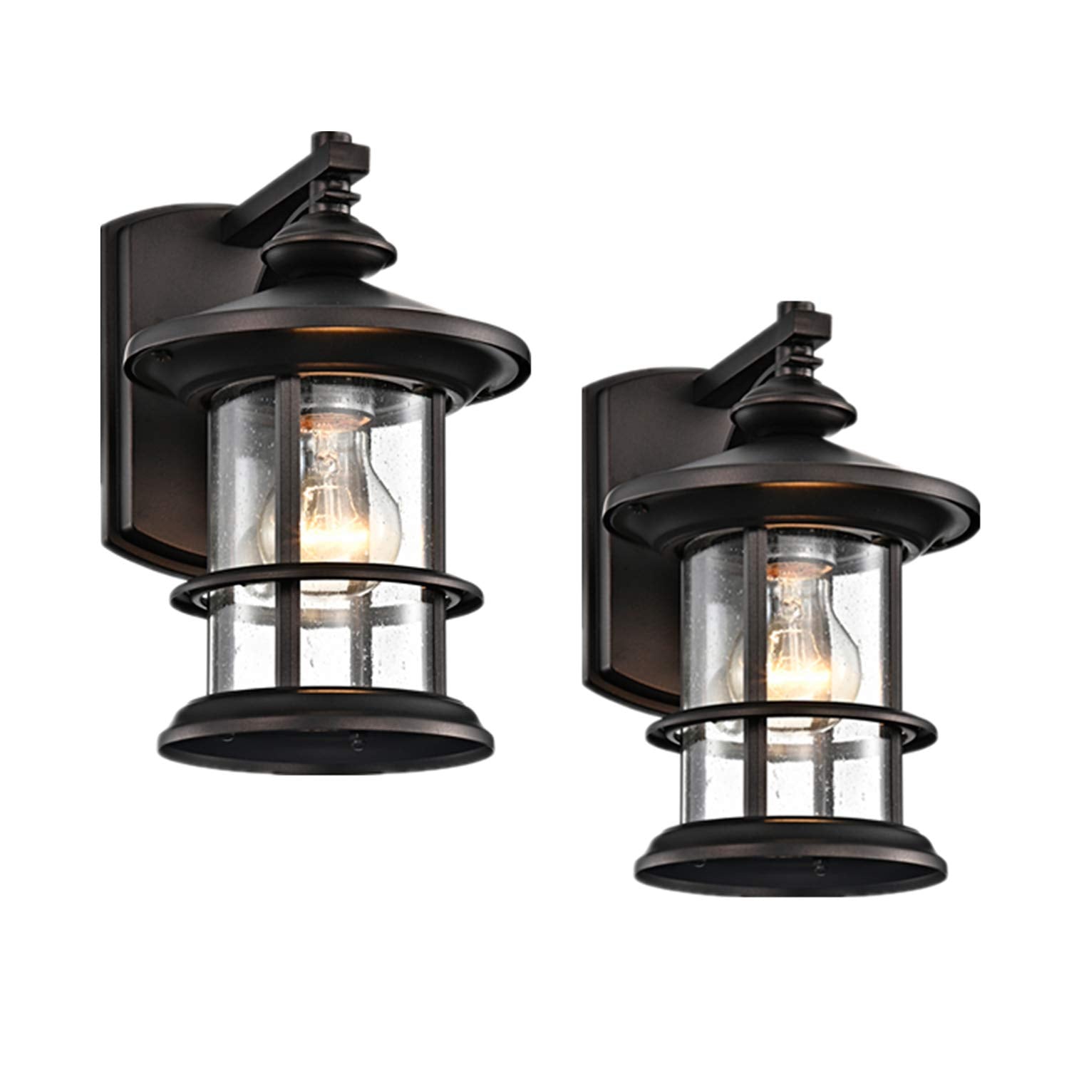 Oil Rubbed Bronze Outdoor Light Sconces Wall Mount, Clear Seedy Glass Large Exterior Porch Wall Lantern, 12.5" Outside Lights for House, Front Porch, Patio, Backyard